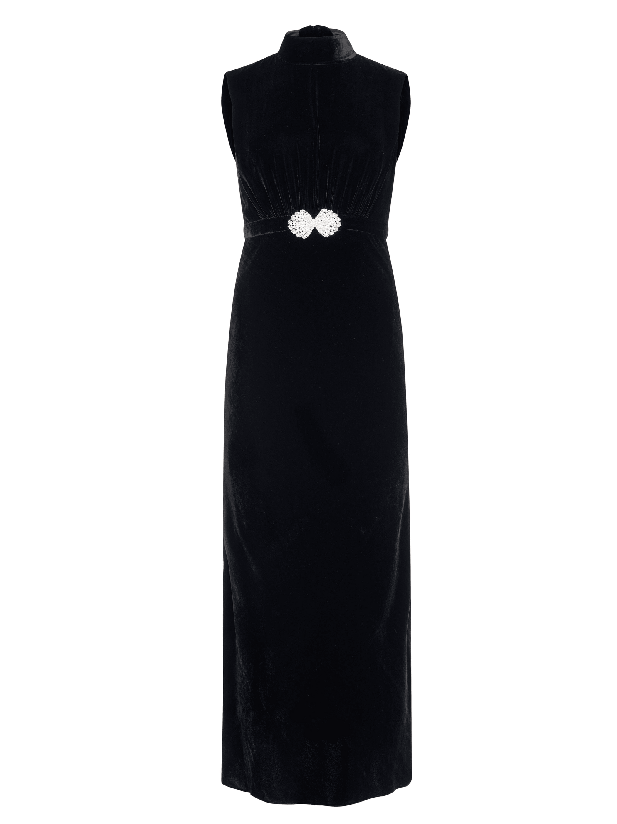 Fleur Velvet Dress in Black Pearl Clamshell