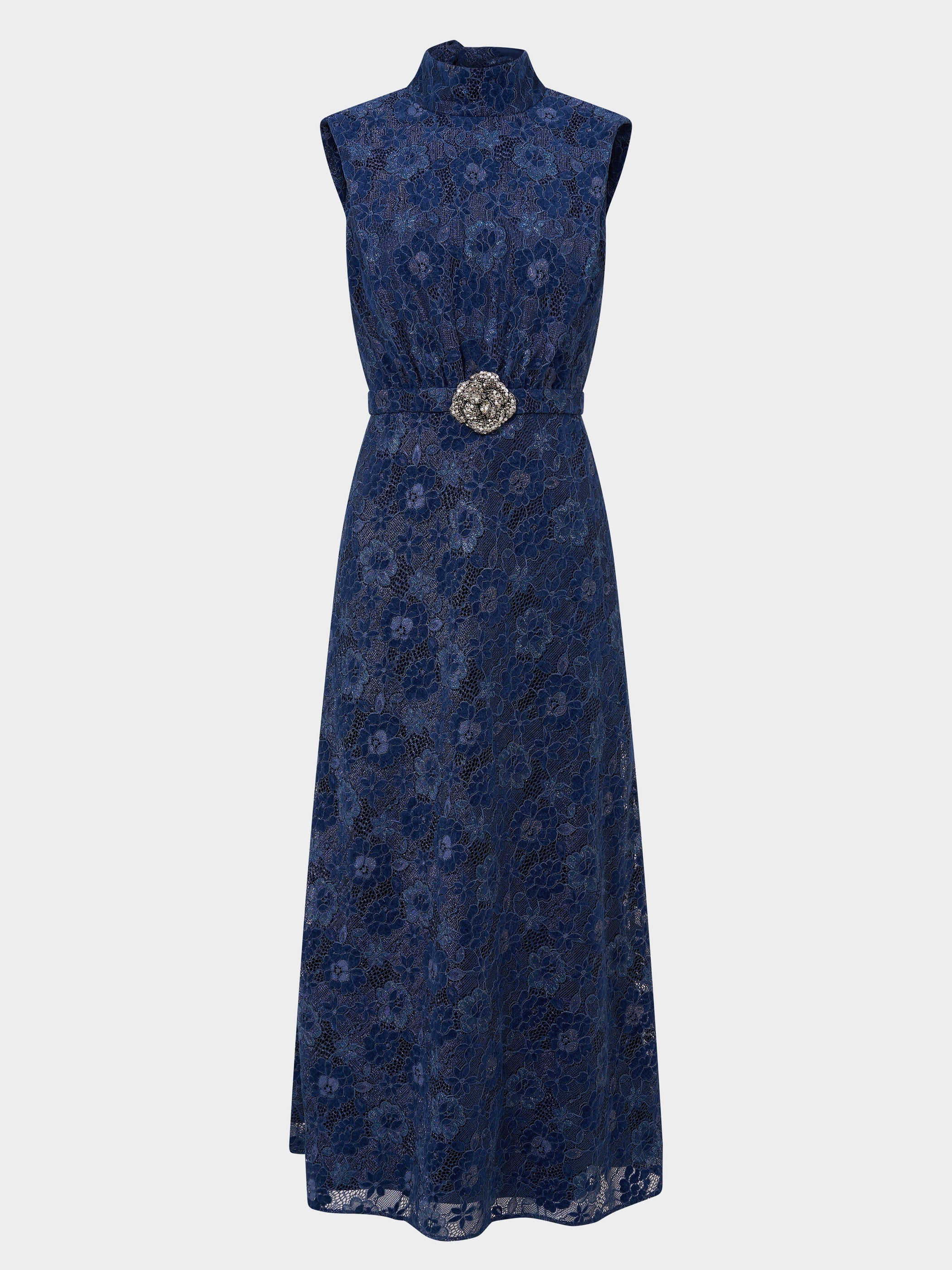 Fleur Lace Dress in Metallic Navy