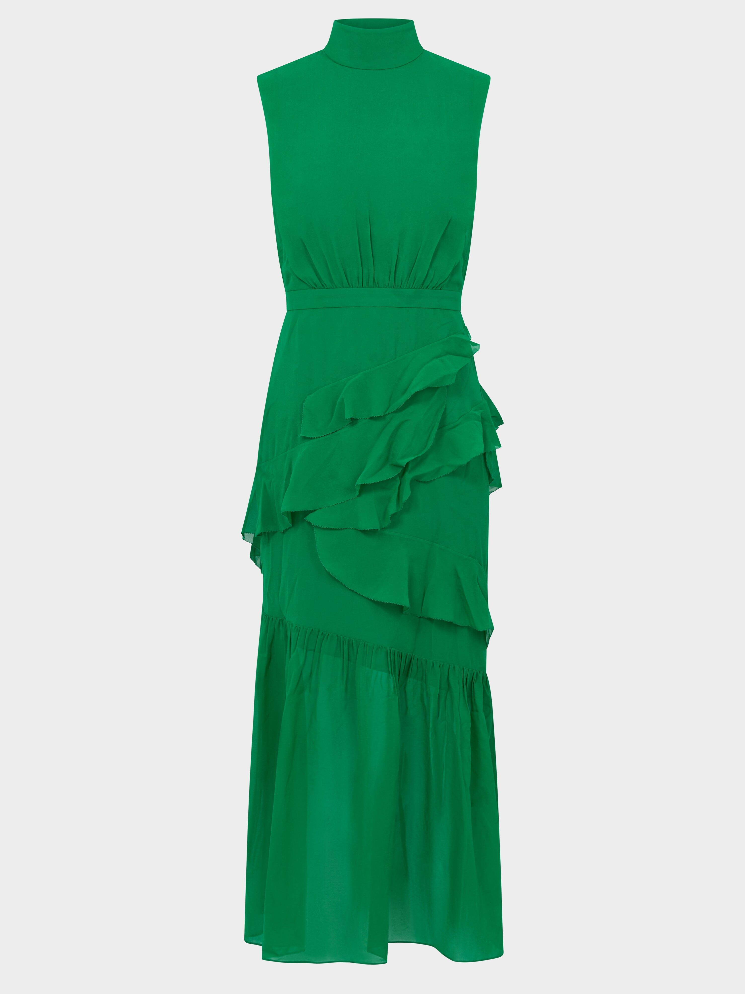 Fleur Ruffle Dress in Emerald Green