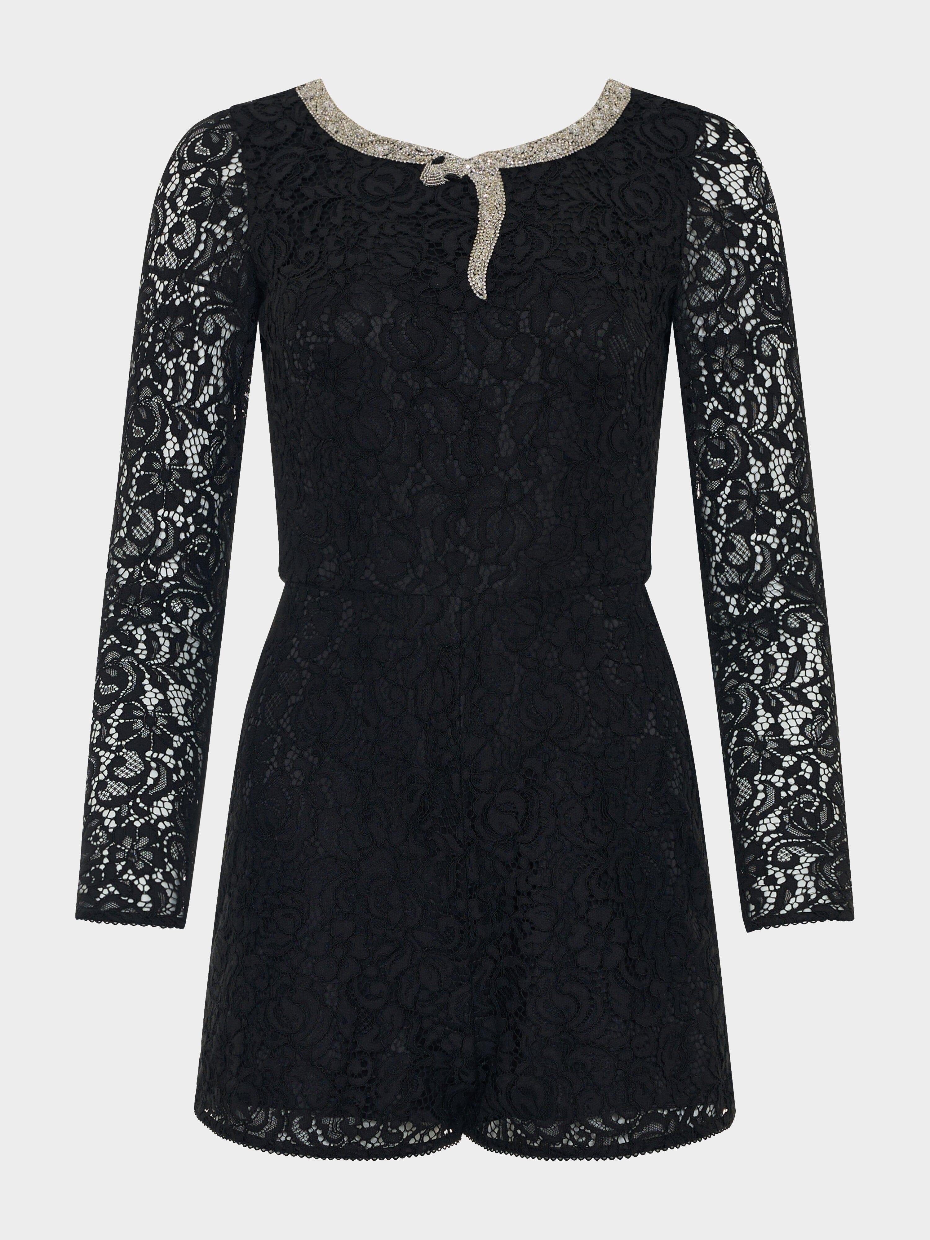 Florence Playsuit in Black Serpentine Embroidery