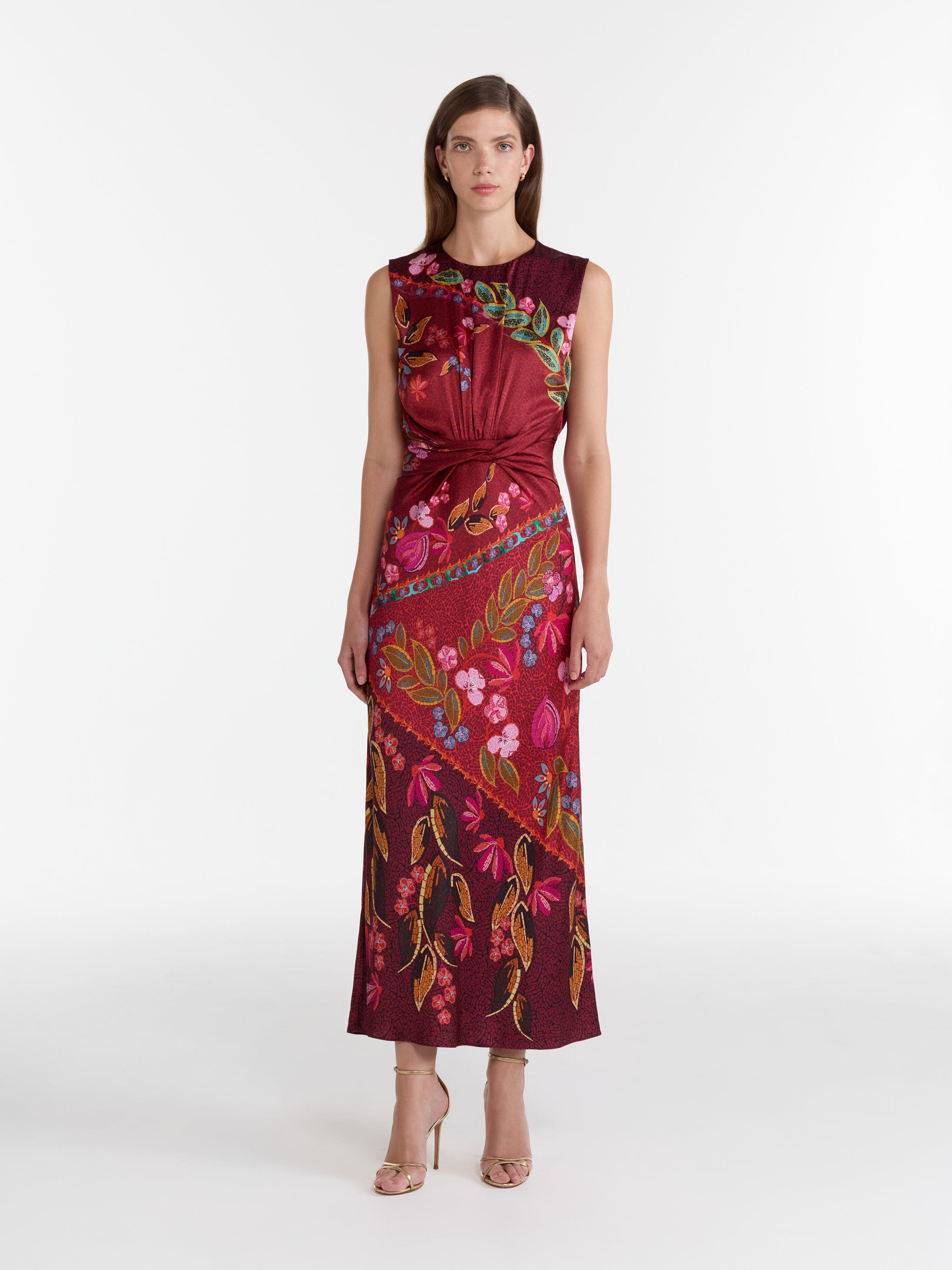 saloni gwen twisted draped floral print silk maxi dress Gwen Dress in Plumeria Emerald