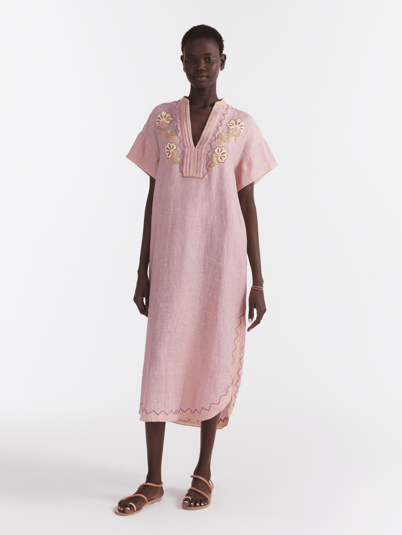 Load image into Gallery viewer, Aree Kaftan in Pink Flower Embroidery