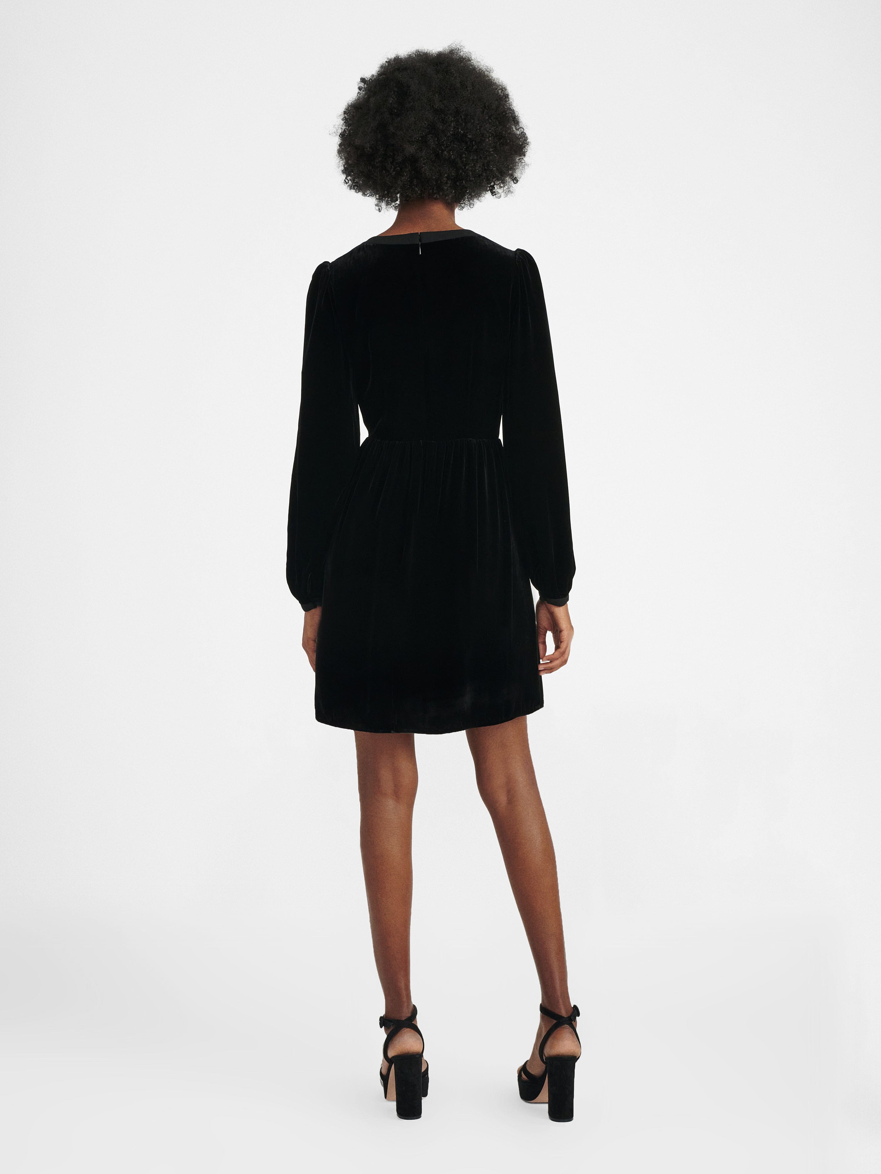 Camille Velvet Embellished Bows Mini Dress in Black