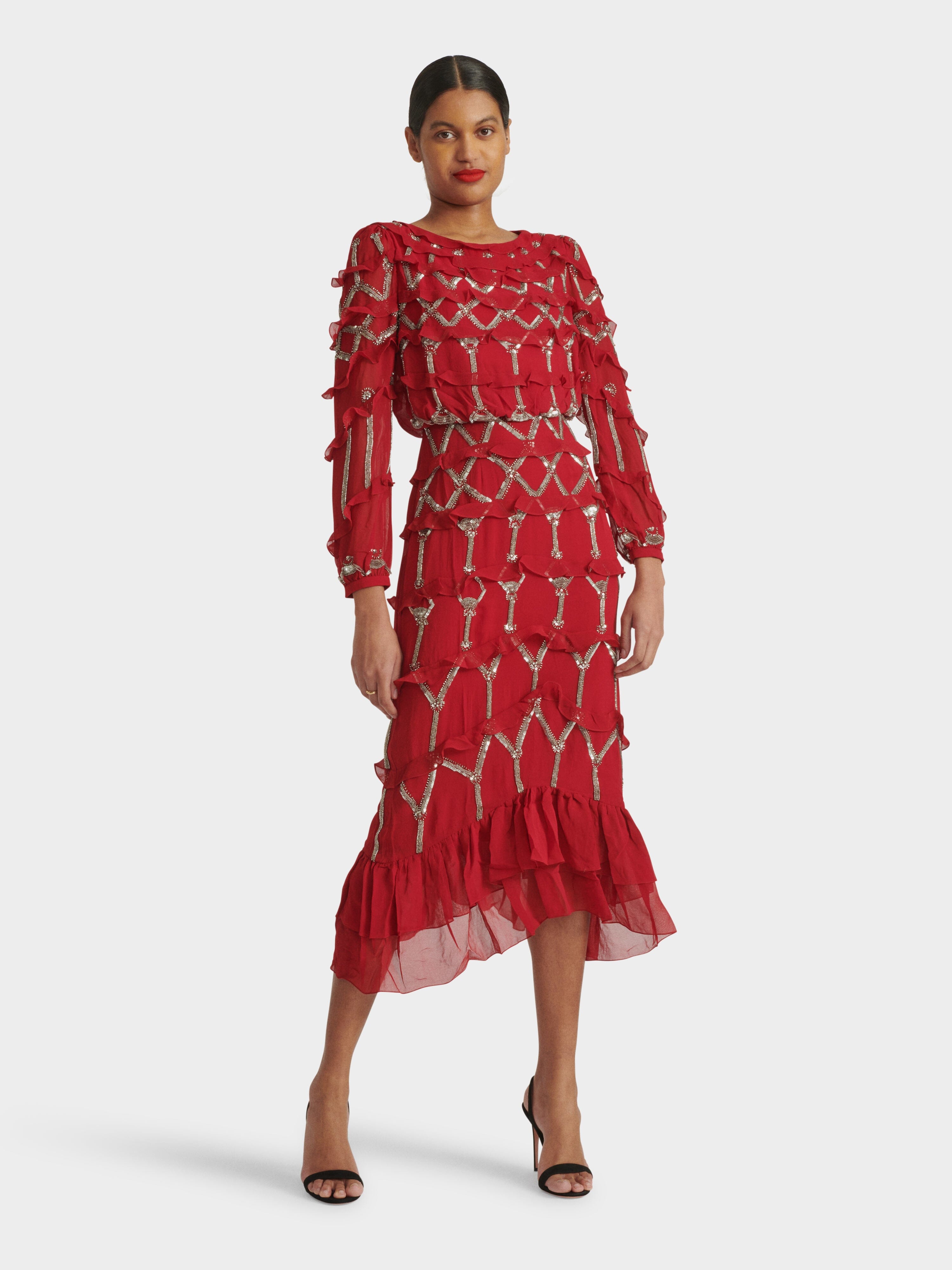 SALONI London - Isa D Dress in Cherry Embroidered - Silk SALONI London - Isa D Dress in Cherry Embroidered - Silk