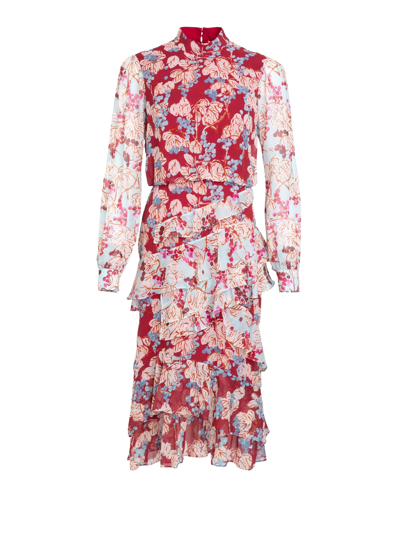 Load image into Gallery viewer, Isa Ruffle Dress in Mulberry Cerise