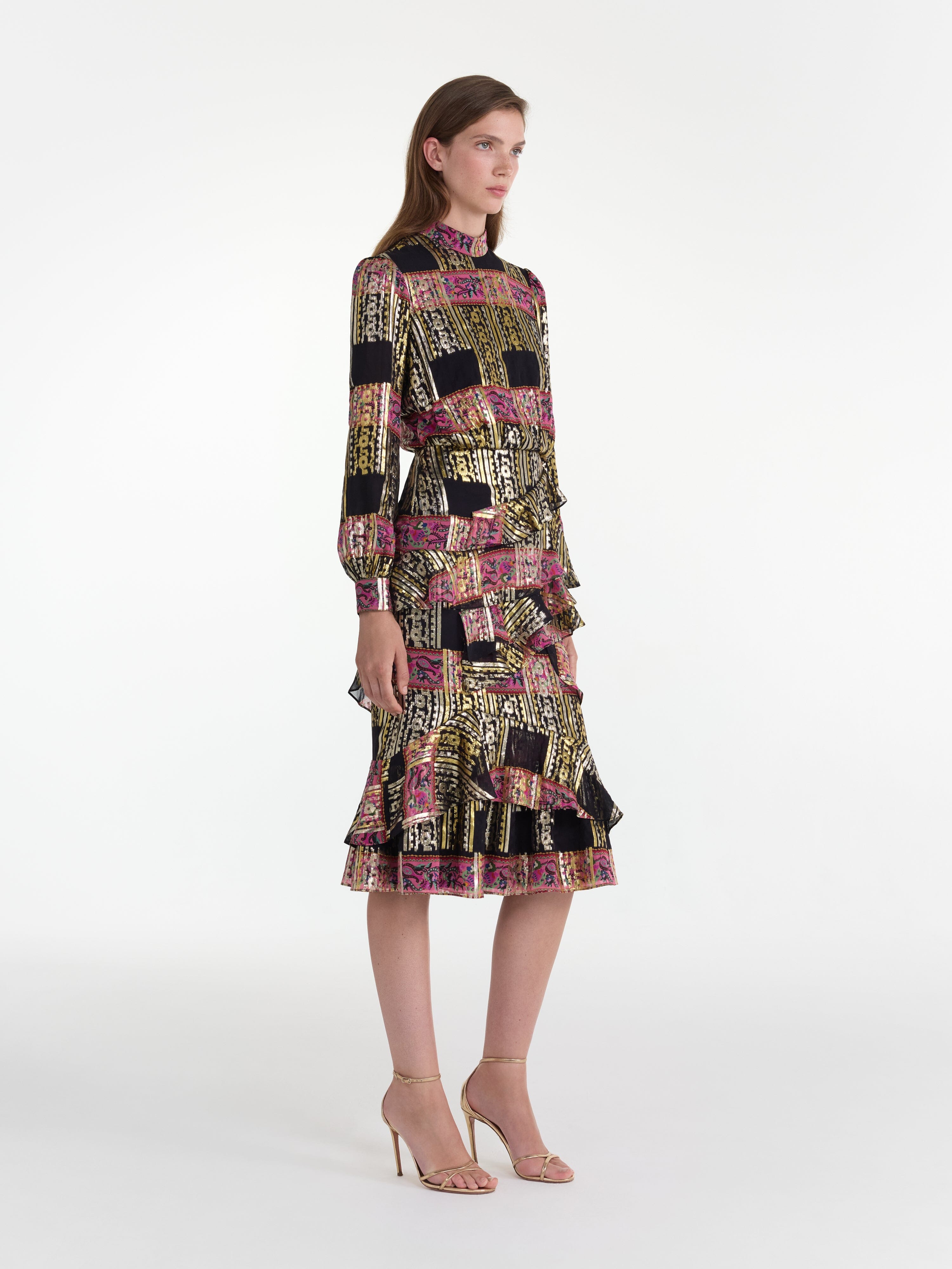 Isa Ruffle Dress in Budapest Lineae