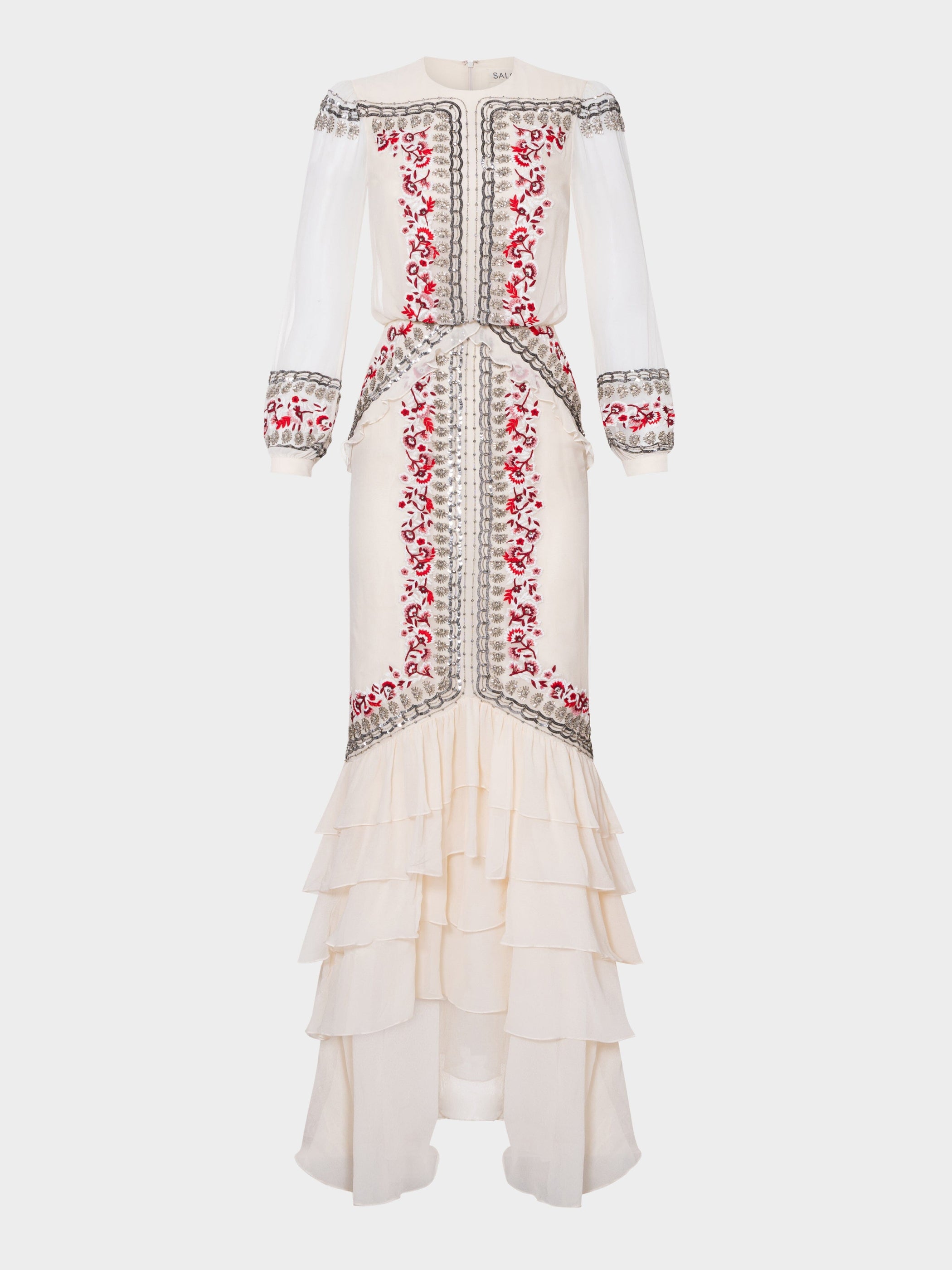 Isa Long C Dress Cream Botanic Embroidery