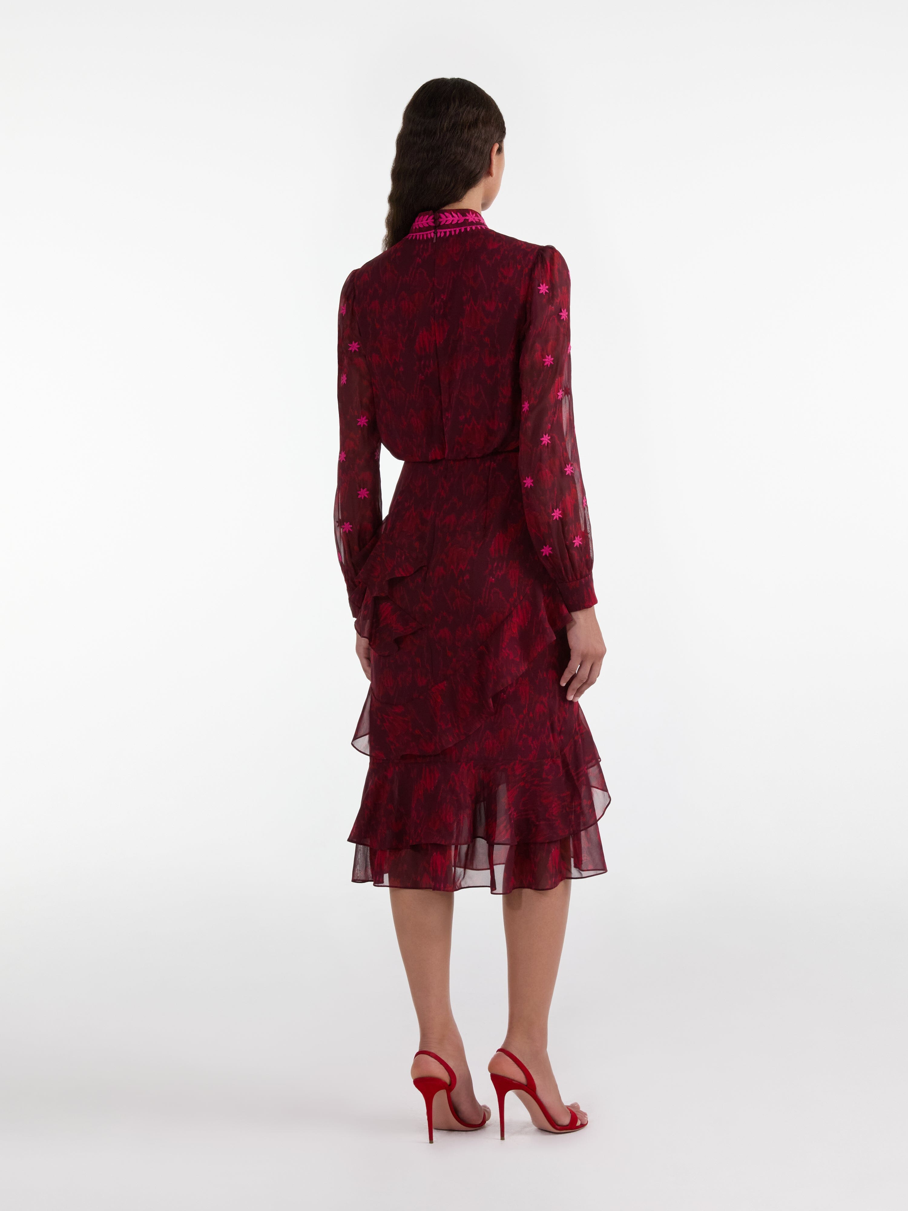 Isa Ruffle in Astilbe Burgundy Embroidery