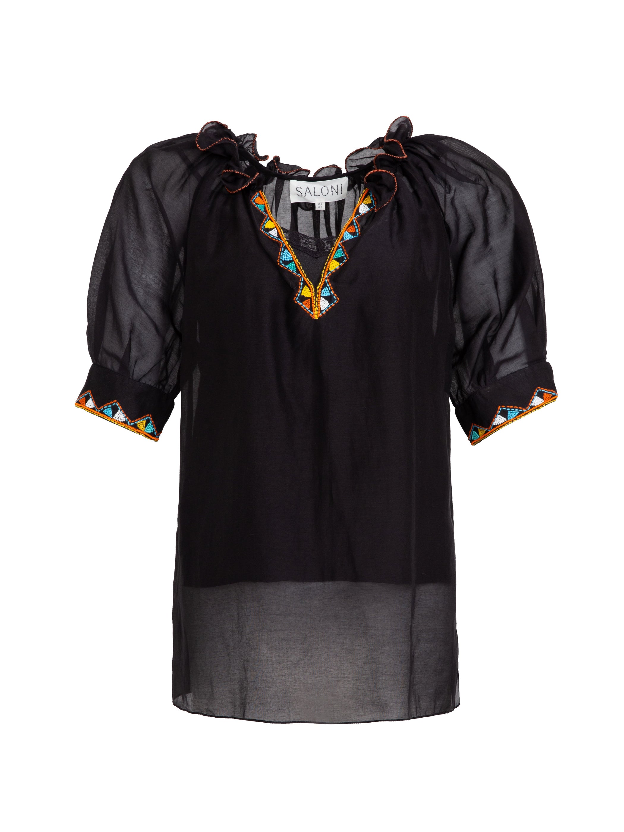 Josie Top in Black with Geo Embroidery