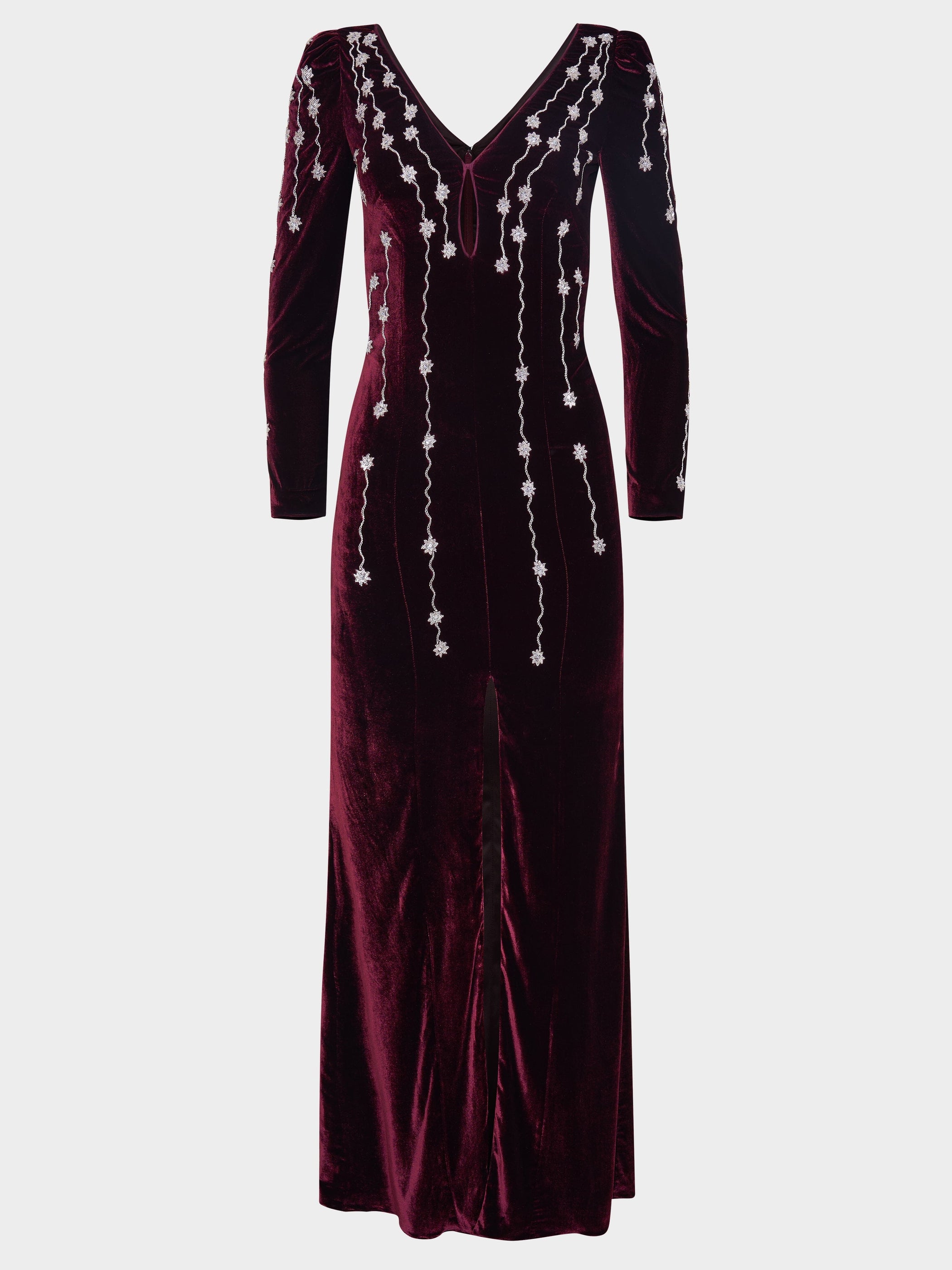 Joni Long Dress in Burgundy Starfall Embroidery