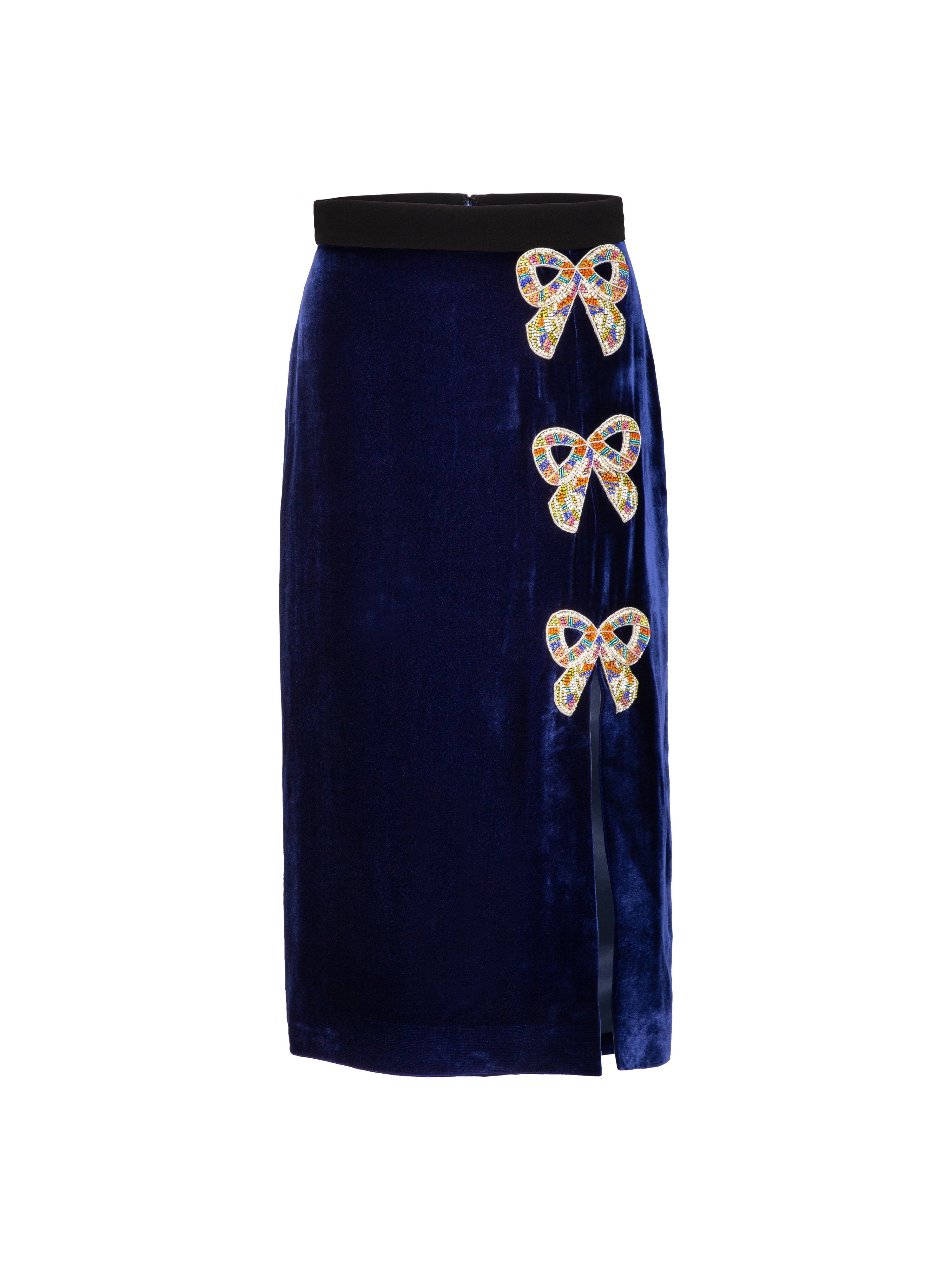 Kirsten Embellished Bows Skirt in Sapphire