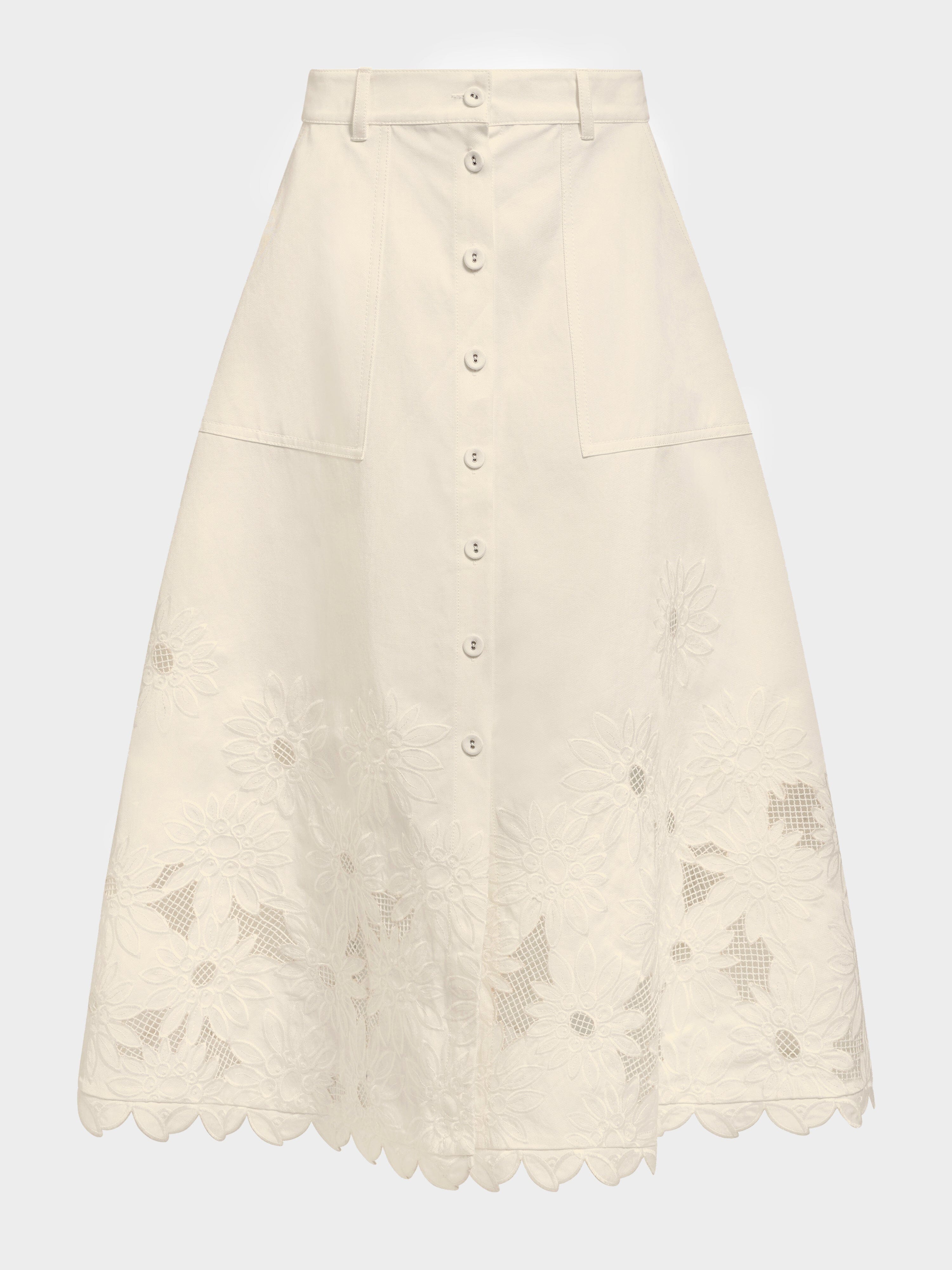 Kali C Skirt in Light Cream Embroidery