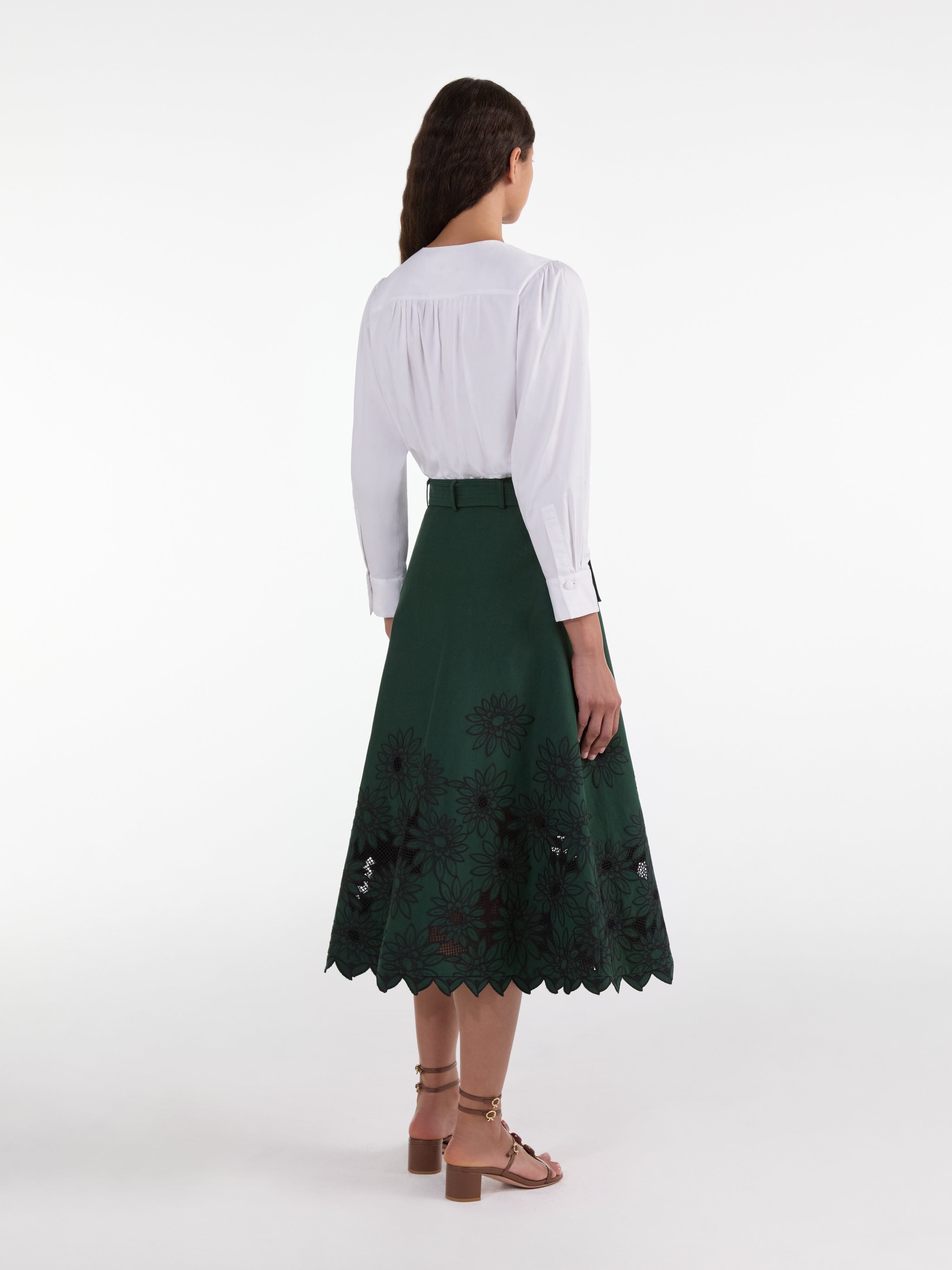Kali Skirt in Pine Green Daisy Embroidery