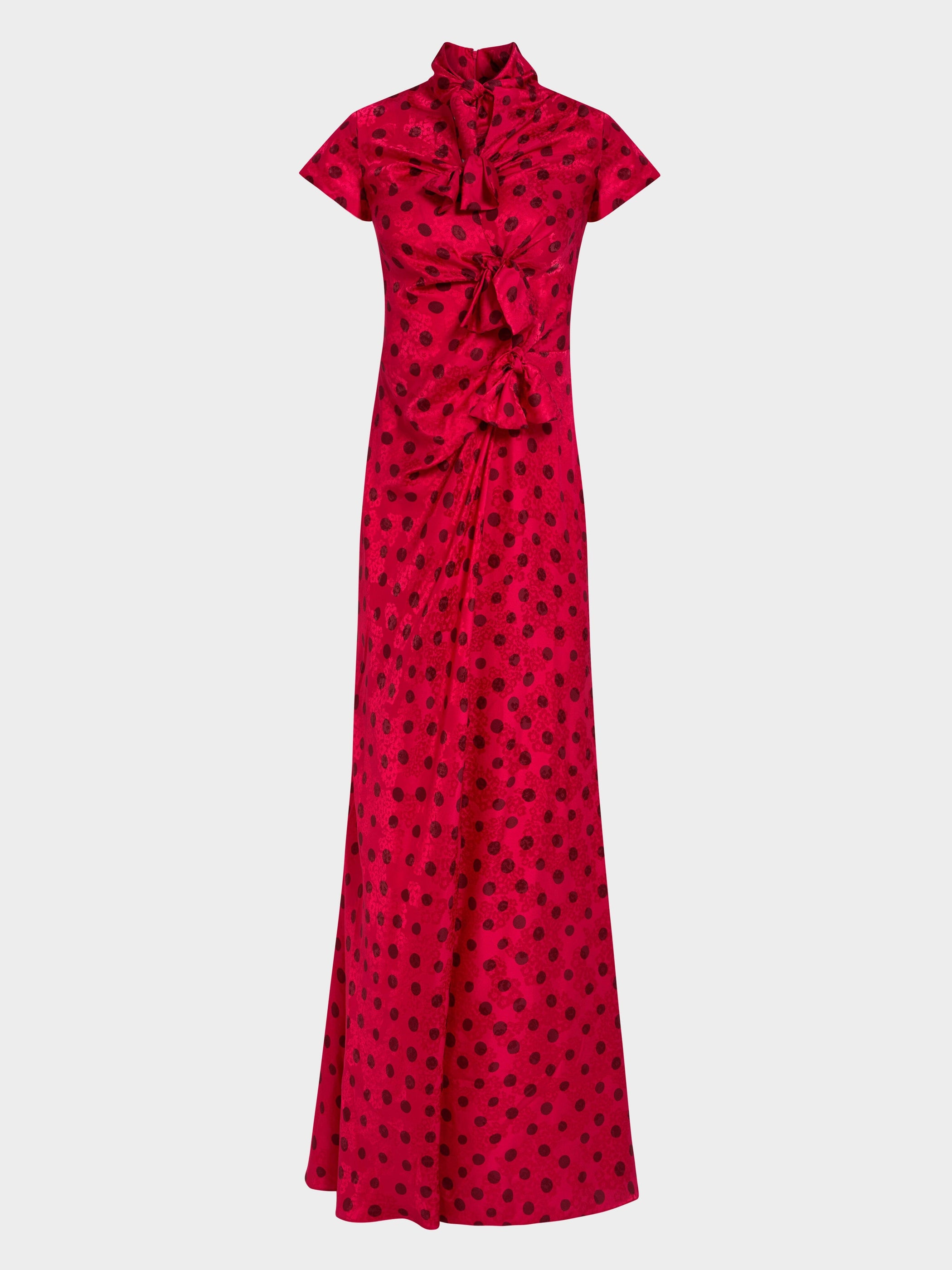 Kelly Long Dress in Raspberry Polka Dot