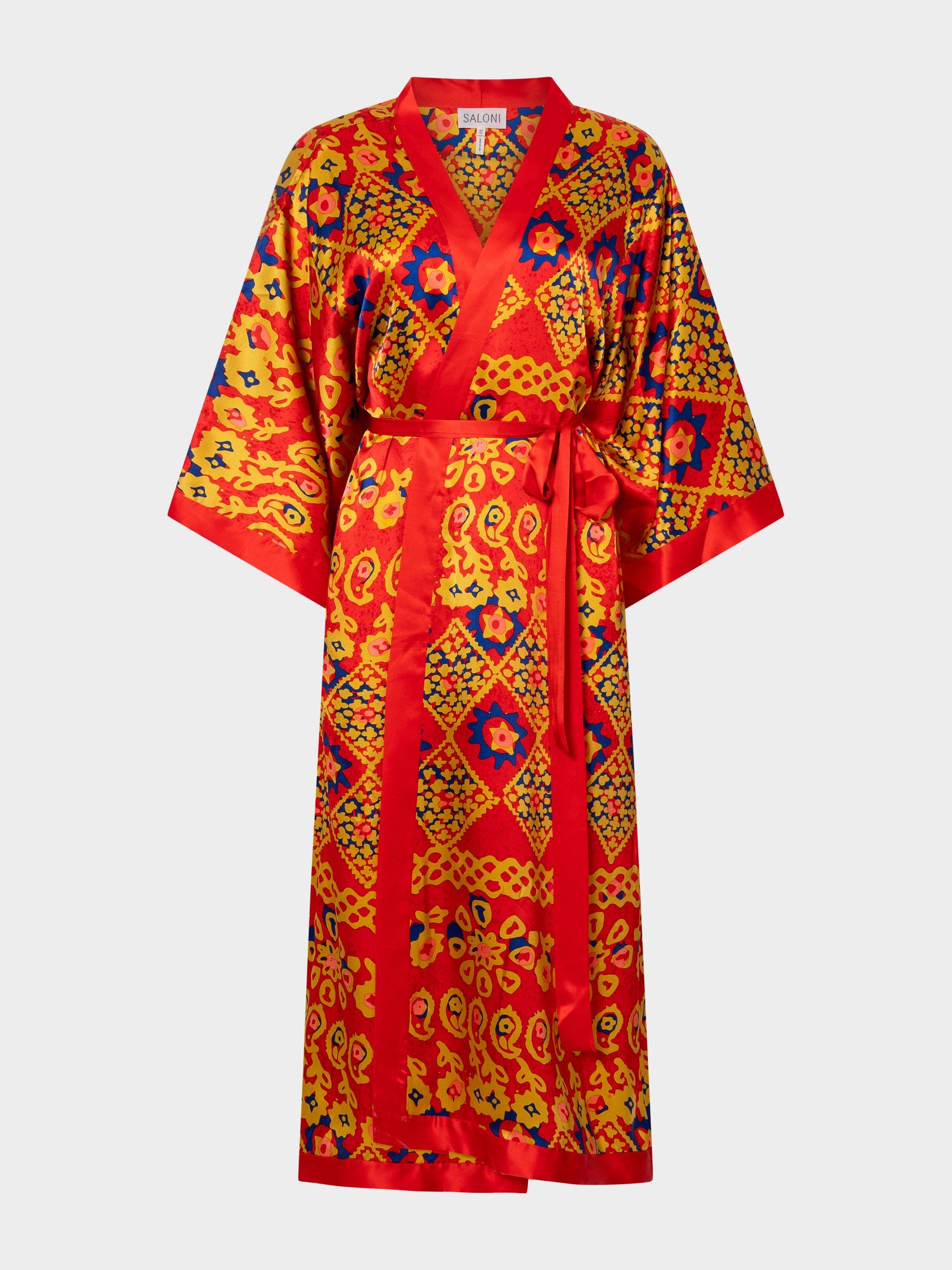 Silk Kimono Robe in Scarlet Batik