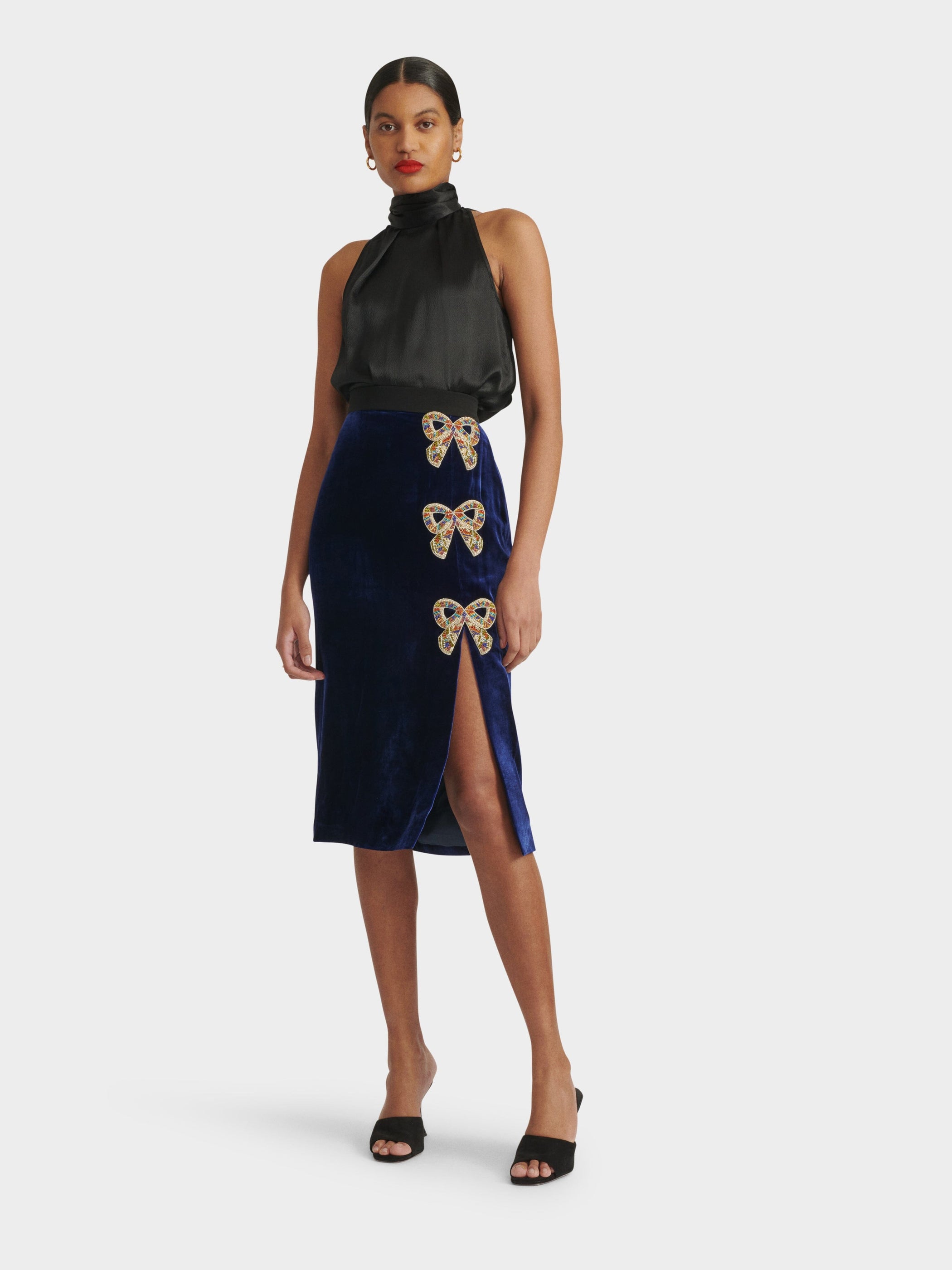 Kirsten Embellished Bows Skirt in Sapphire