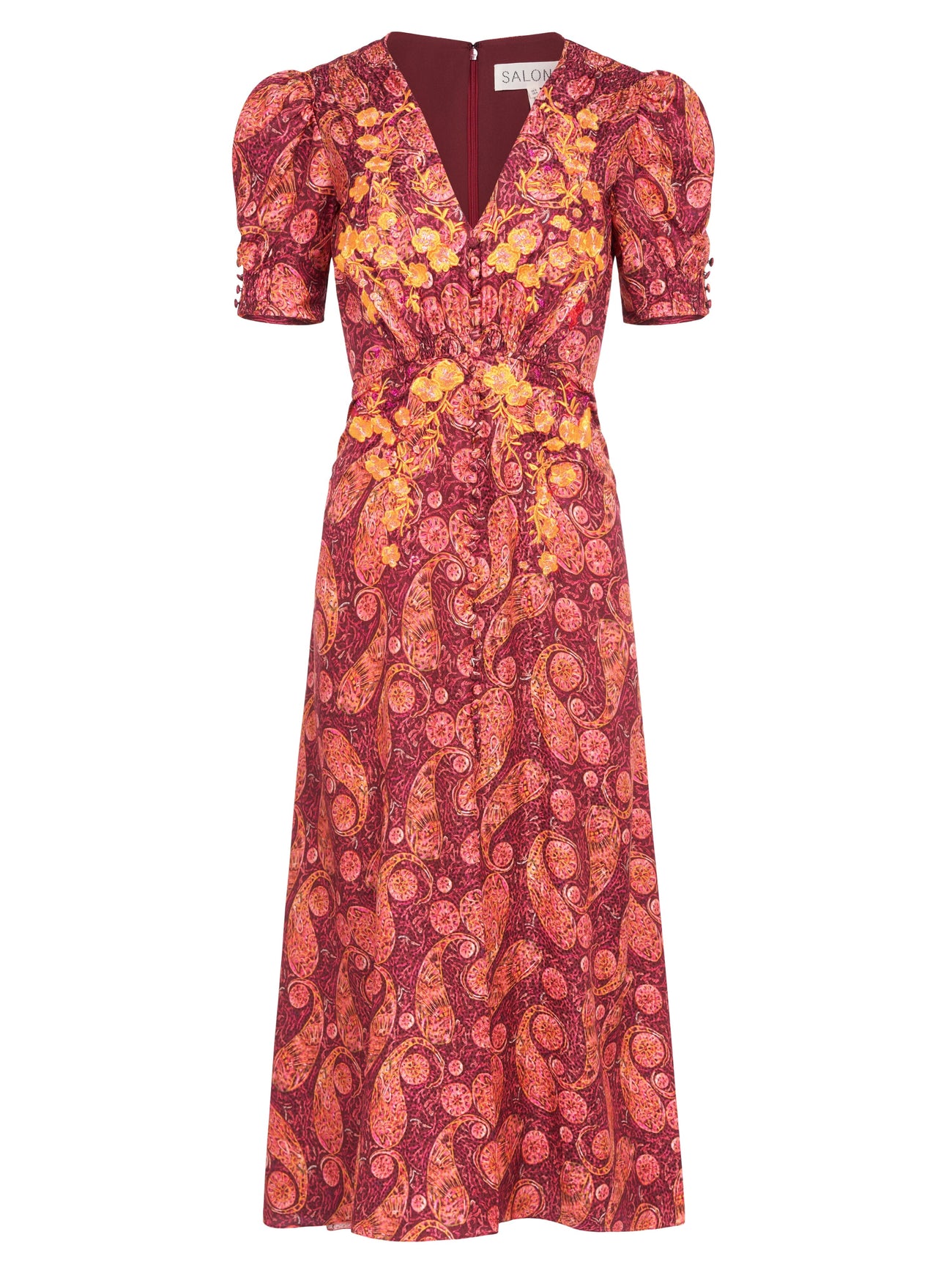 Load image into Gallery viewer, Lea Long Dress in Ruby Paisley Embroidery