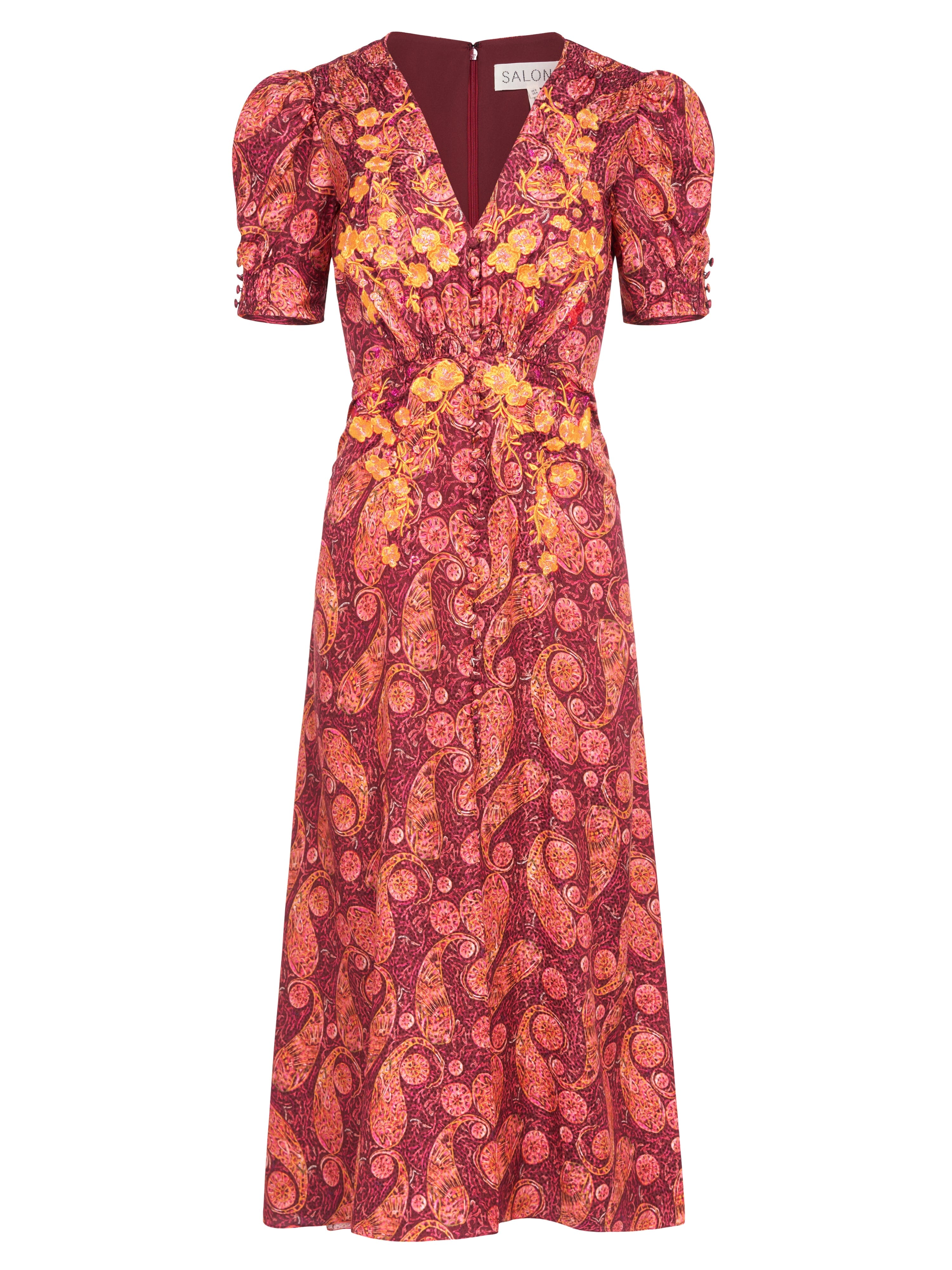 Lea Long Dress in Ruby Paisley Embroidery – SALONI