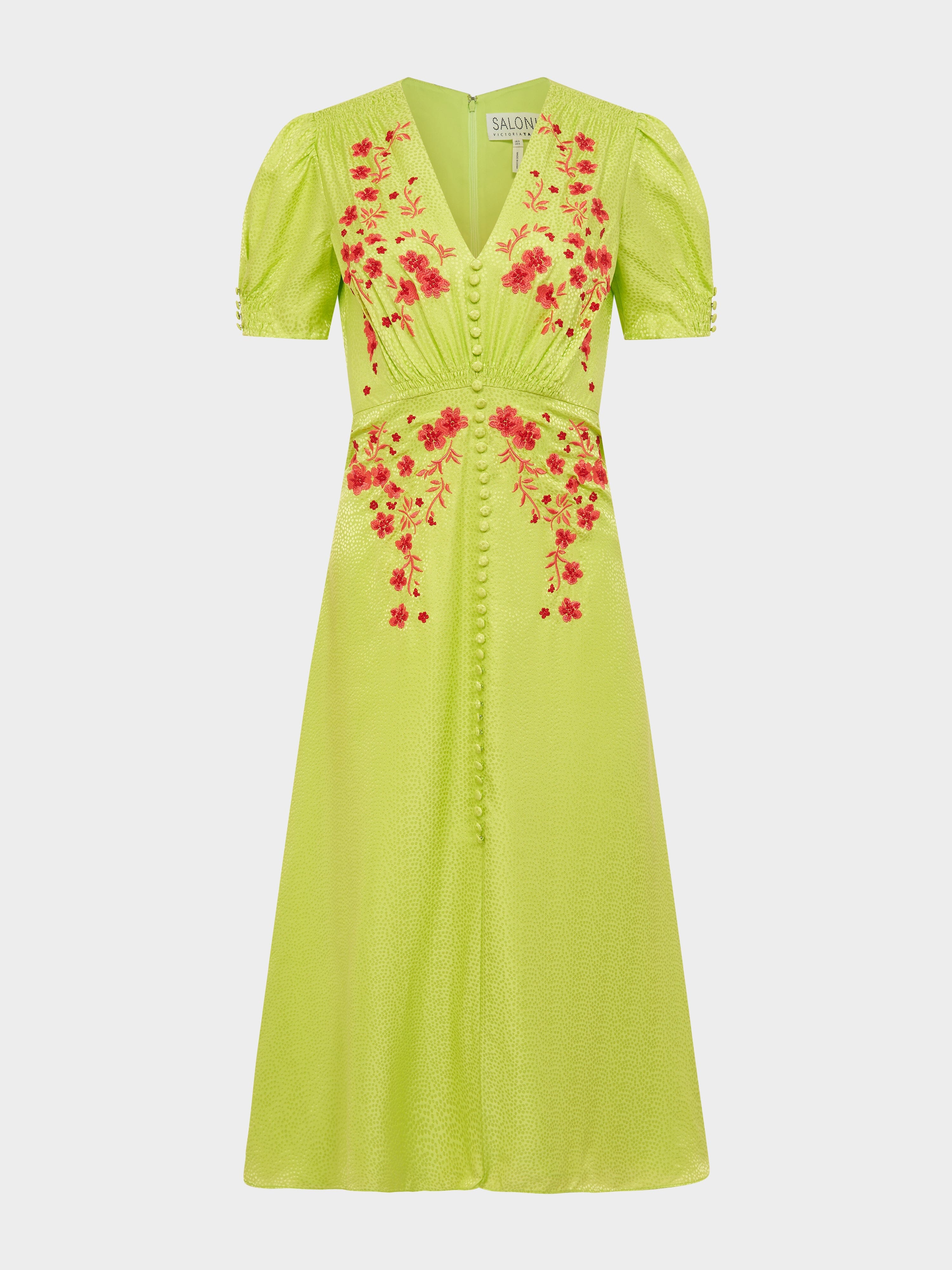 Lea Dress in Lime Coral Embroidery