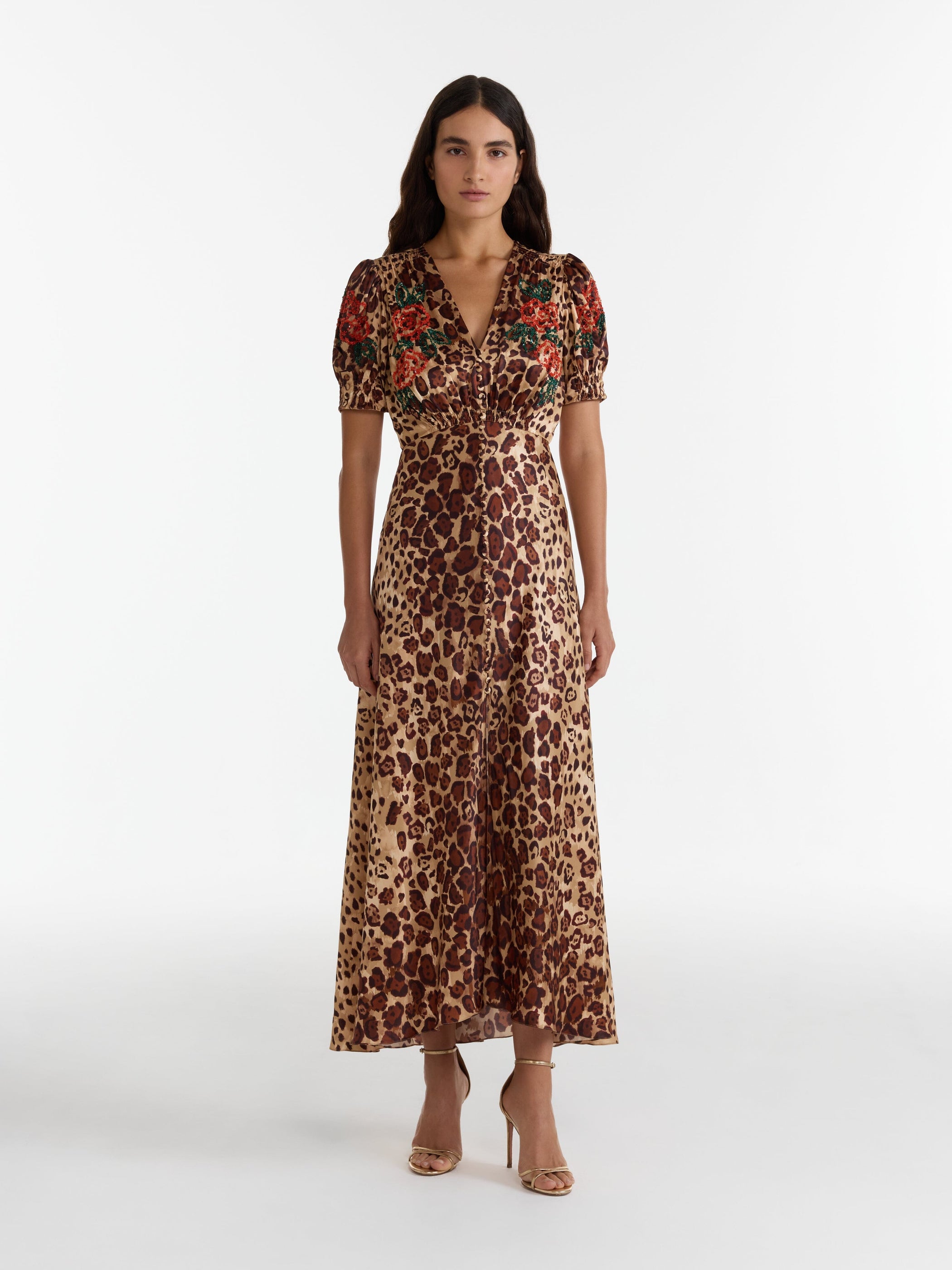 Lea Long Dress in Cheetah Rose