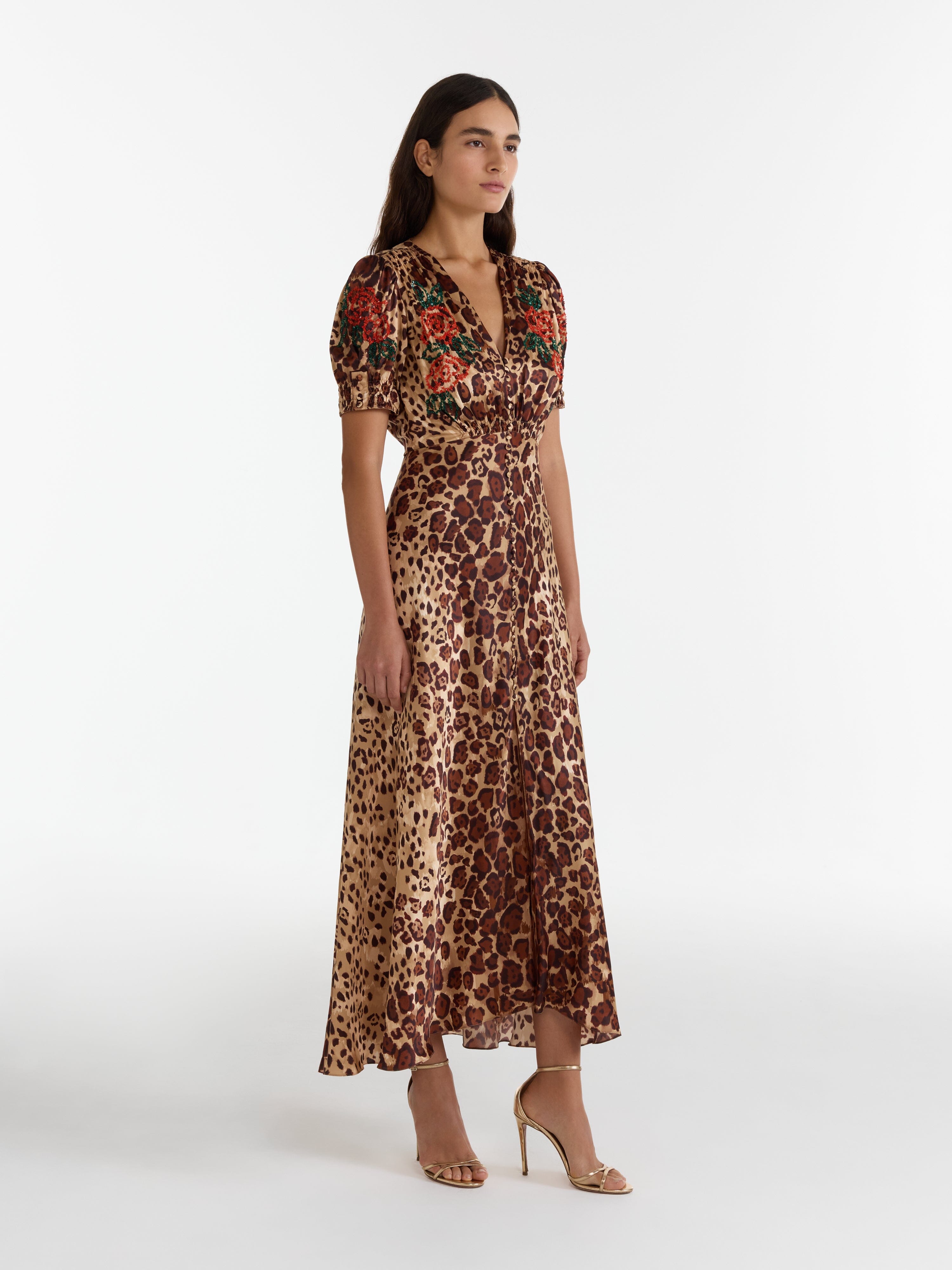 Lea Long Dress in Cheetah Rose