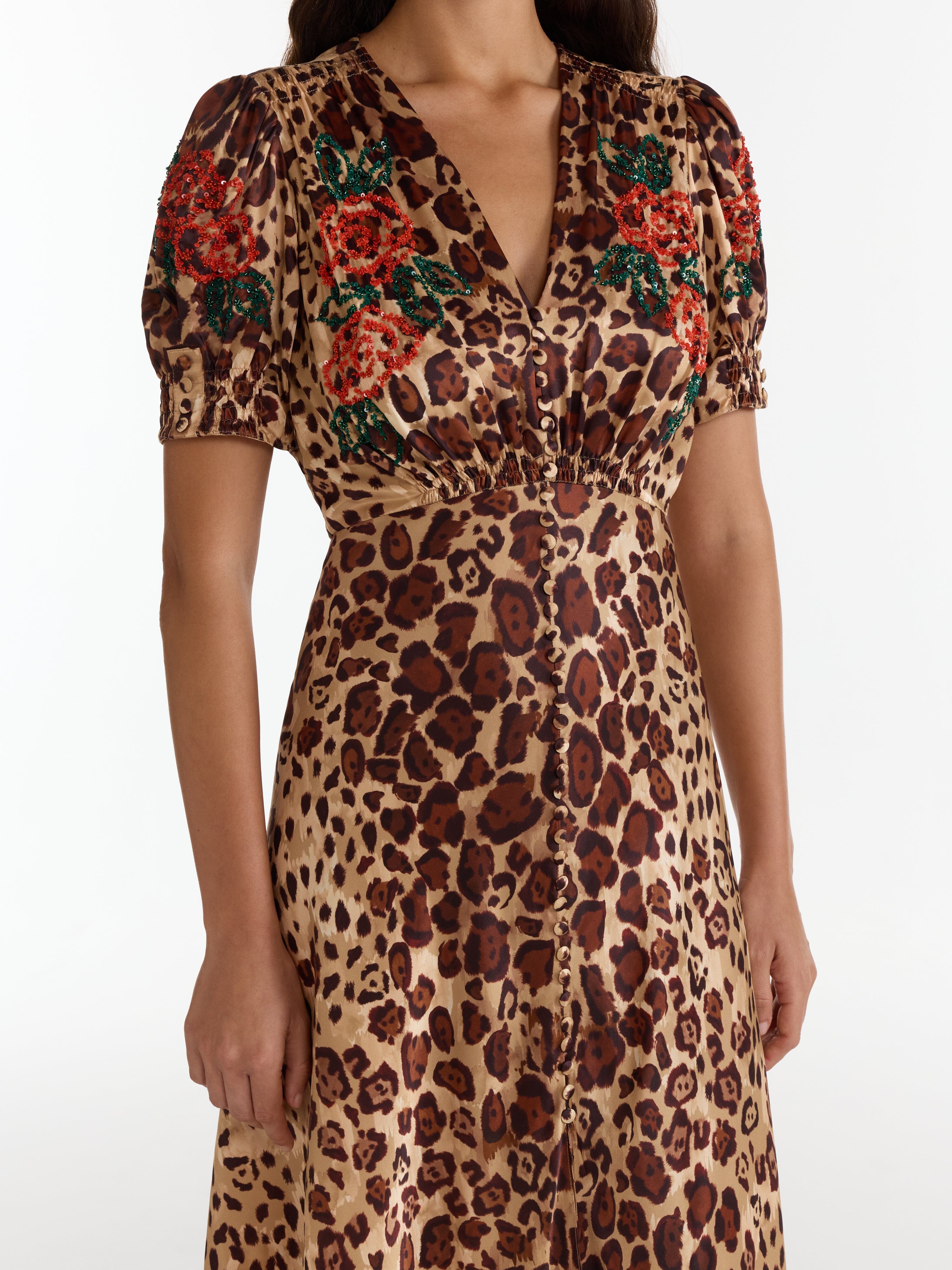 Lea Long Dress in Cheetah Rose