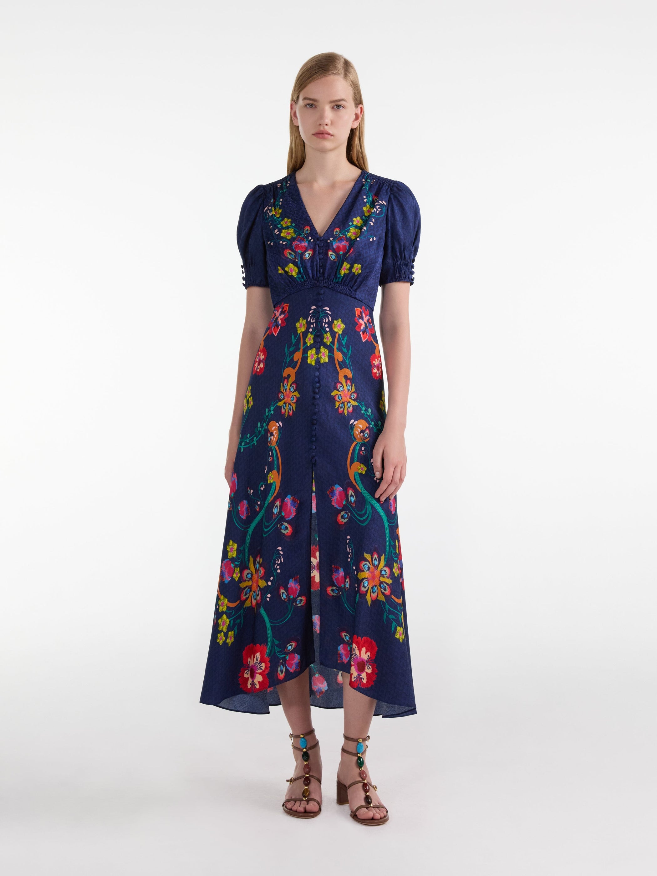 saloni london dress Selma Long Dress Polka Lemon SALONI