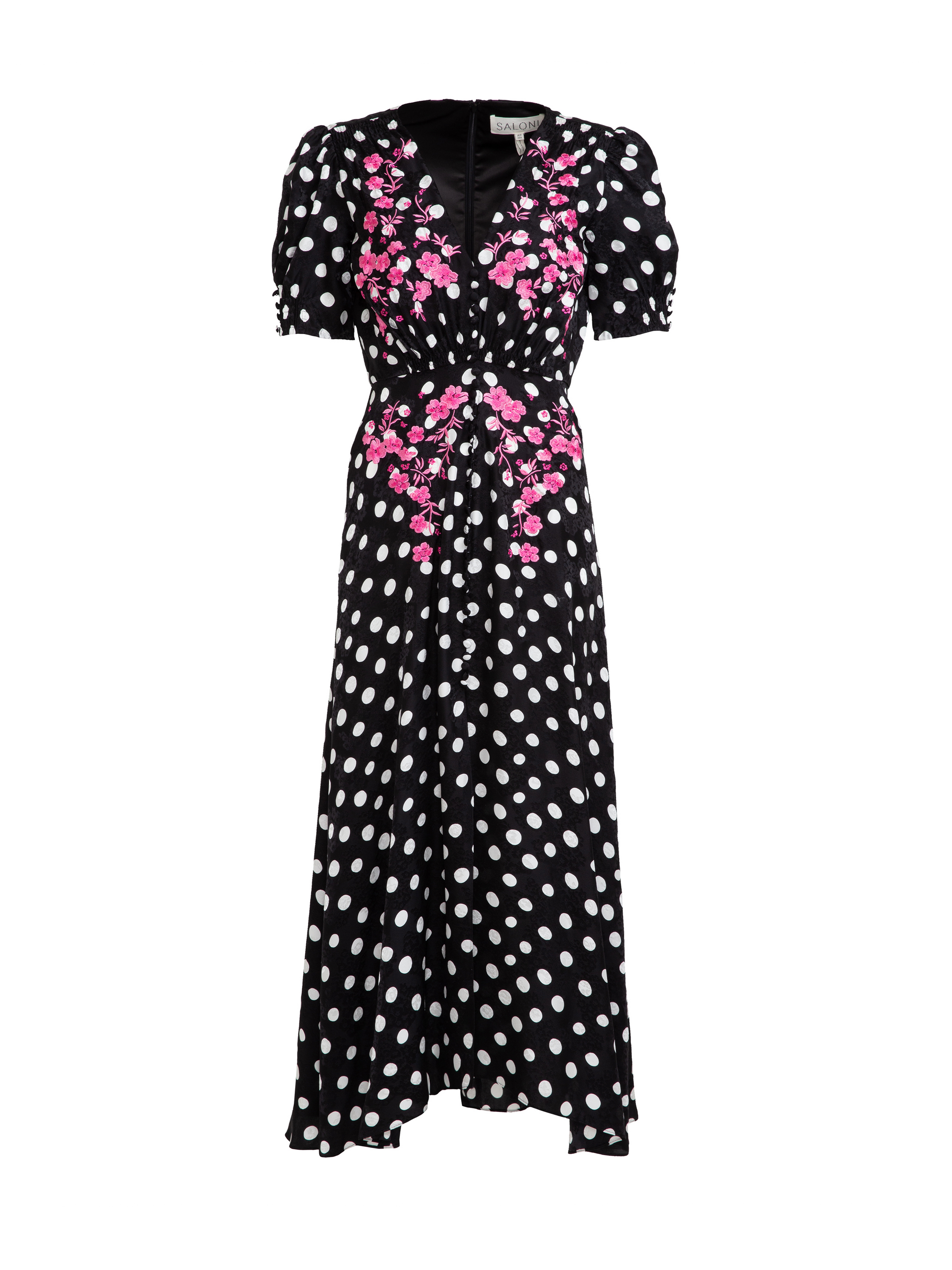 Lea Long Dress in Polka Dot Flower Embroidery