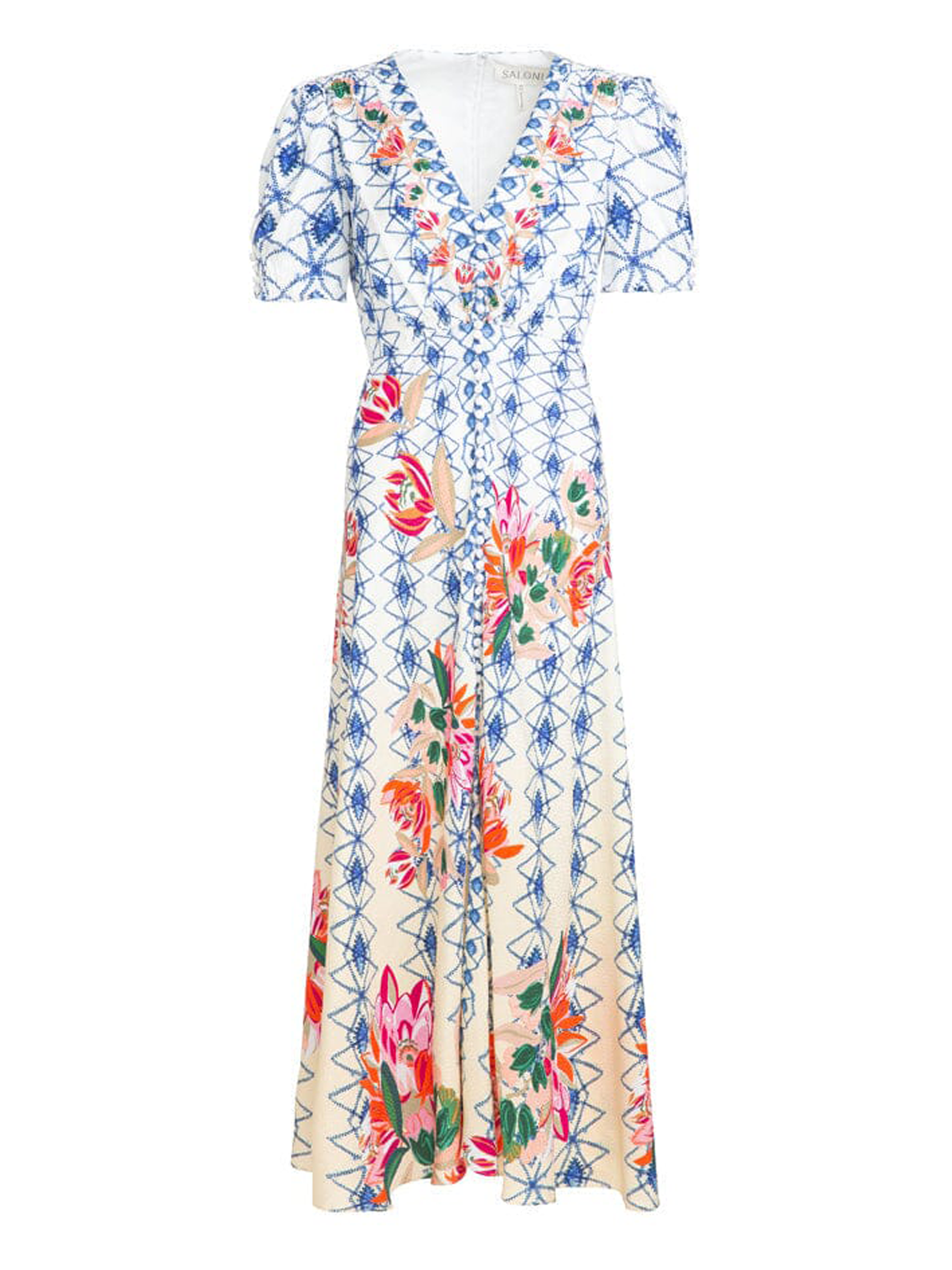 Lea Long Dress in Opal Trellis print