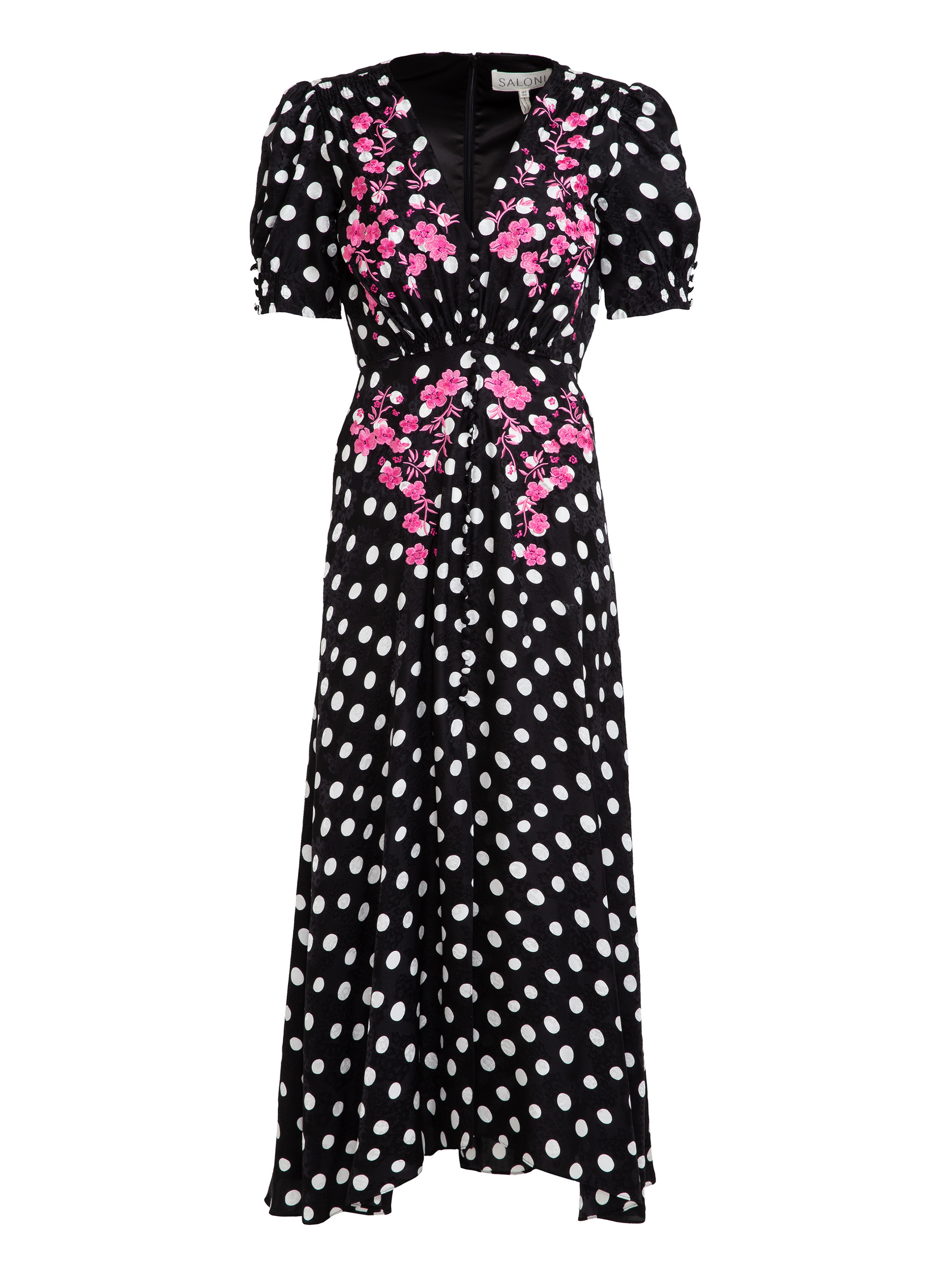 Lea Long Dress in Polka Dot Flower Embroidery