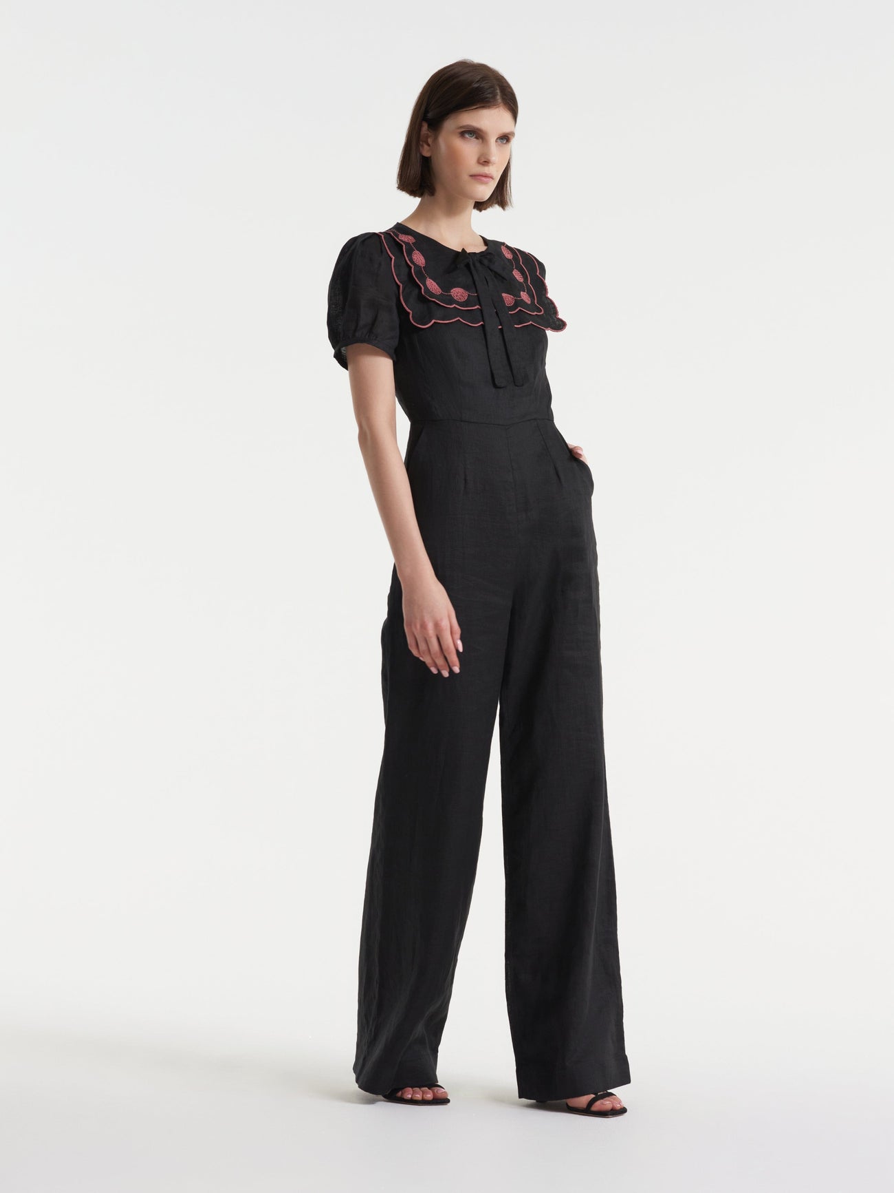 Load image into Gallery viewer, Marlowe Jumpsuit in Black with Shell Embroidery