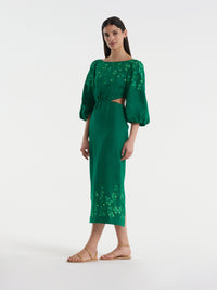 Neelam Dress in Emerald Green Embroidery