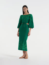 Neelam Dress in Emerald Green Embroidery