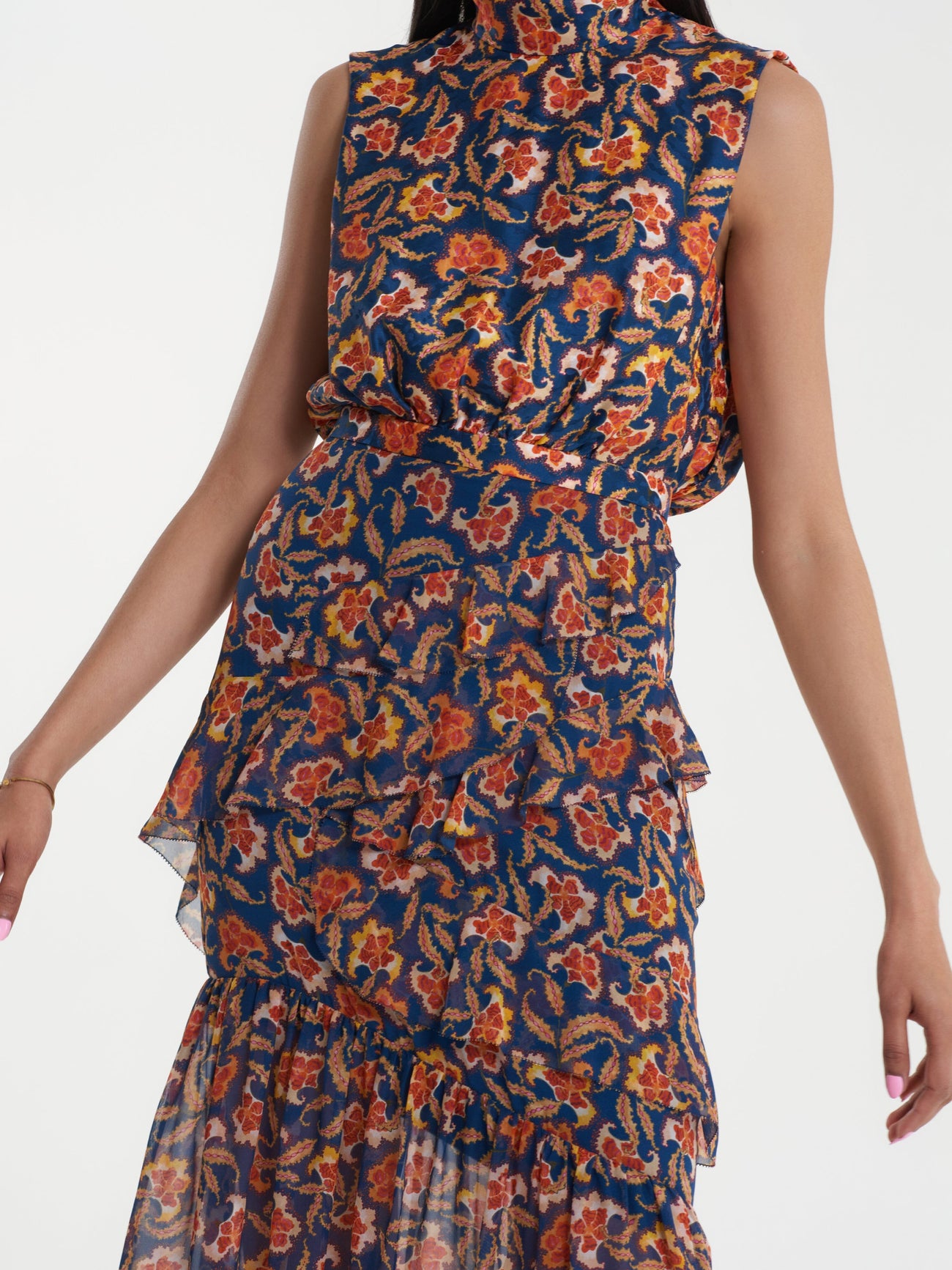 Load image into Gallery viewer, Fleur Ruffle Dress in Delemare Navy