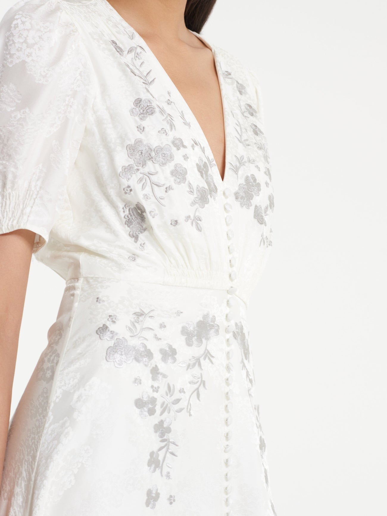 Load image into Gallery viewer, Lea Long Dress in Ivory Silver Embroidery
