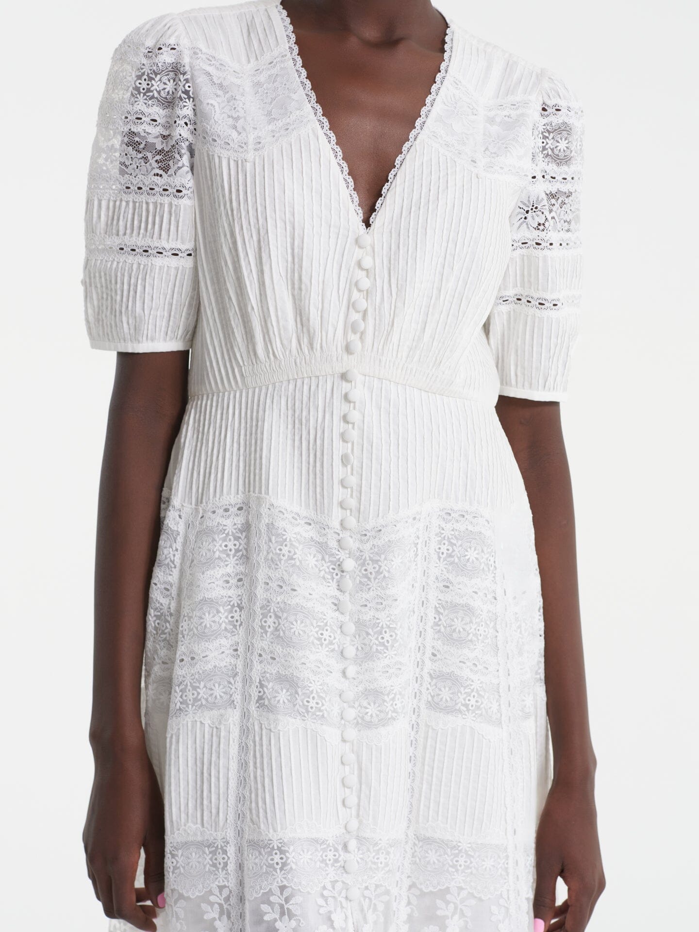 Saloni London - Lea Long Lace Dress in Ivory - Silk /Cotton Saloni London - Lea Long Lace Dress in Ivory - Silk /Cotton