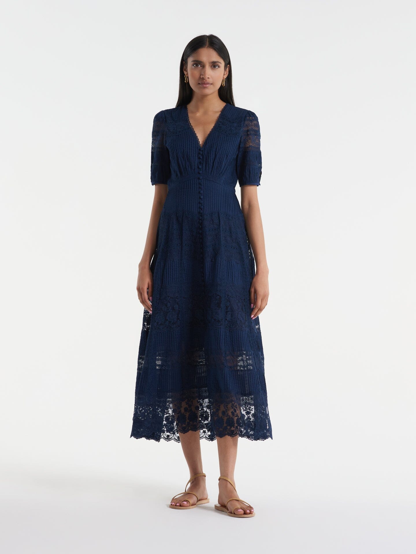 Lea Long Lace Dress in Navy