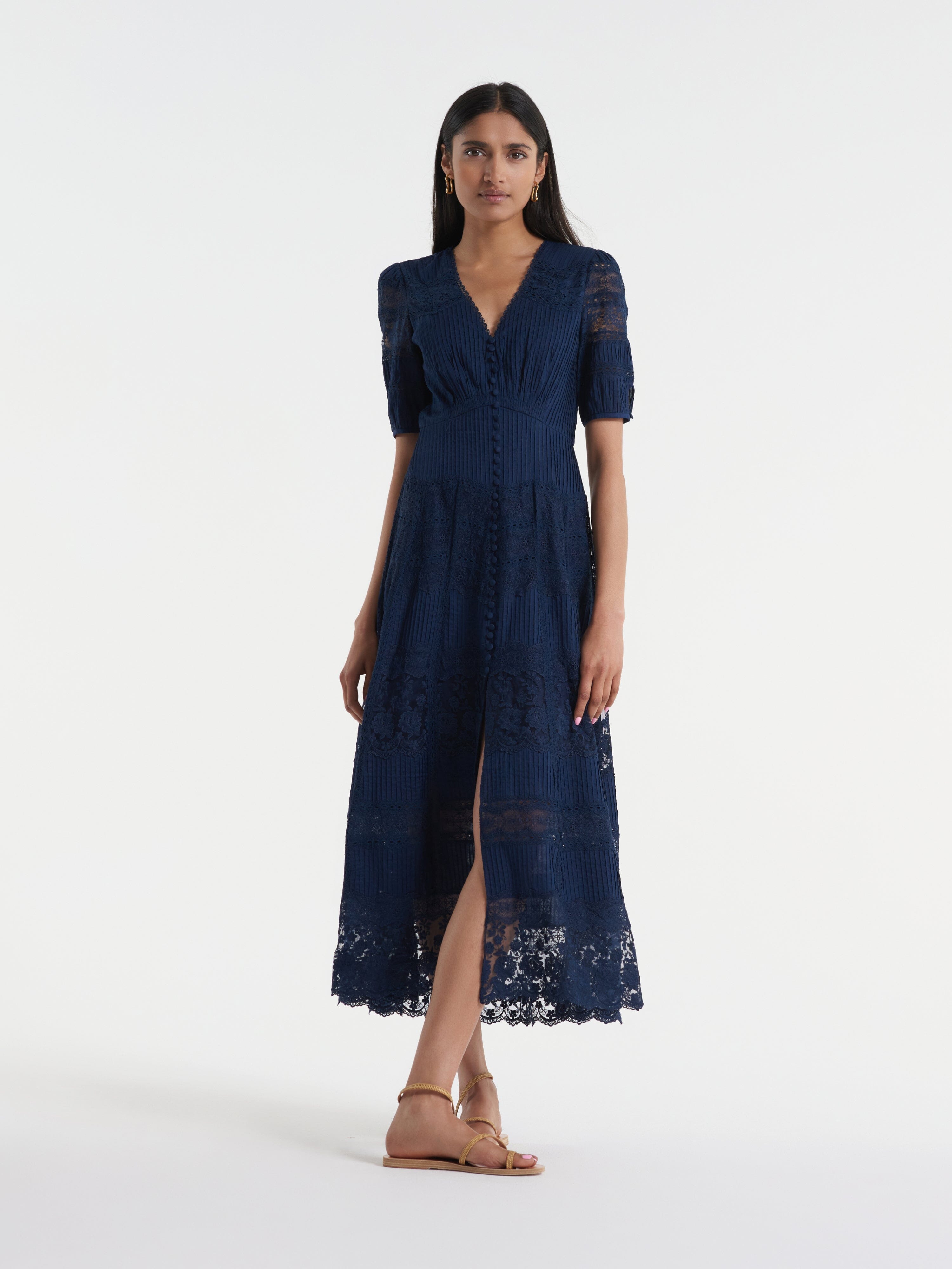 Lea Long Lace Dress in Navy Lea Long Lace Dress in Navy