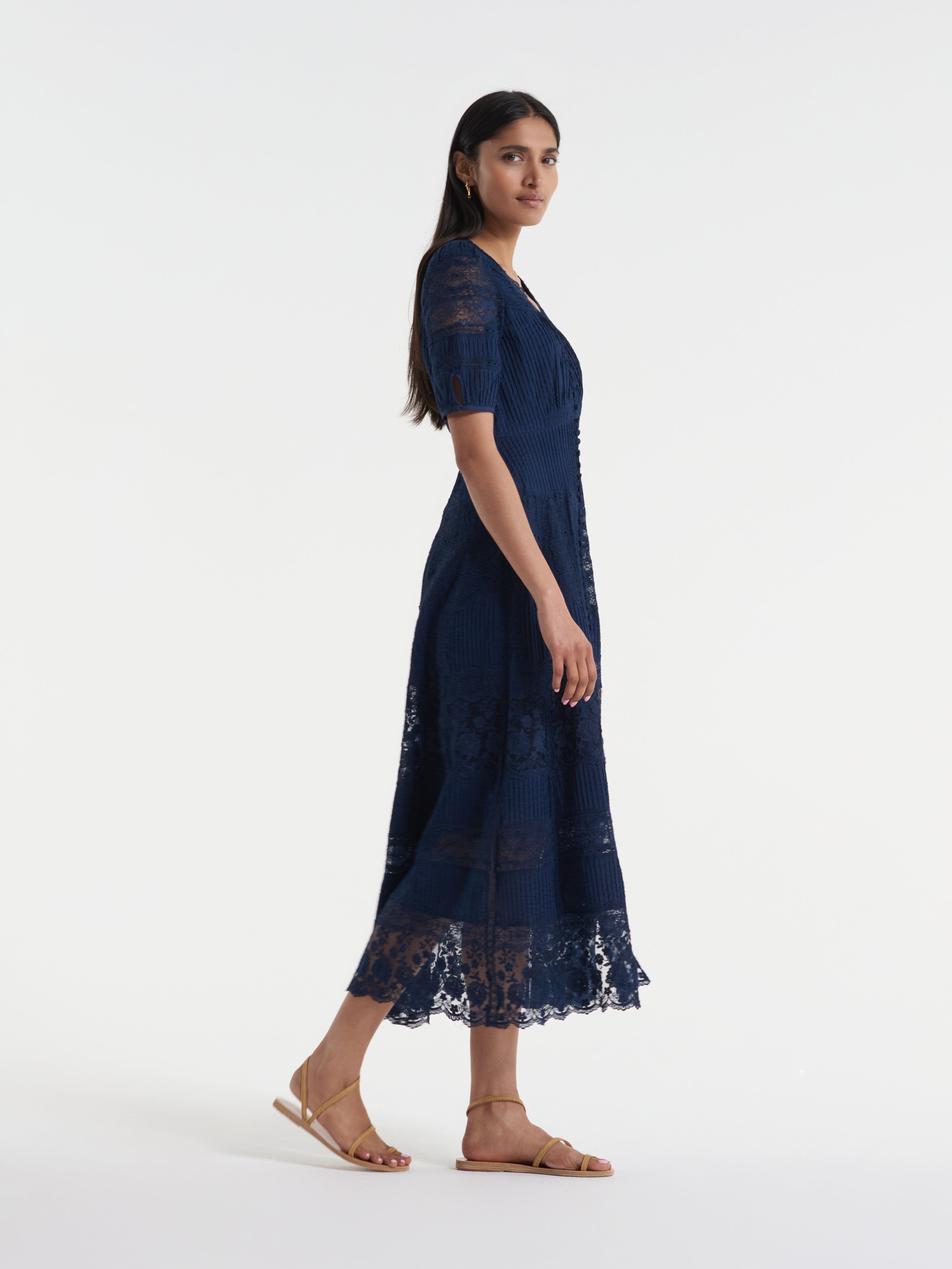 Lea Long Lace Dress in Navy Lea Long Lace Dress in Navy