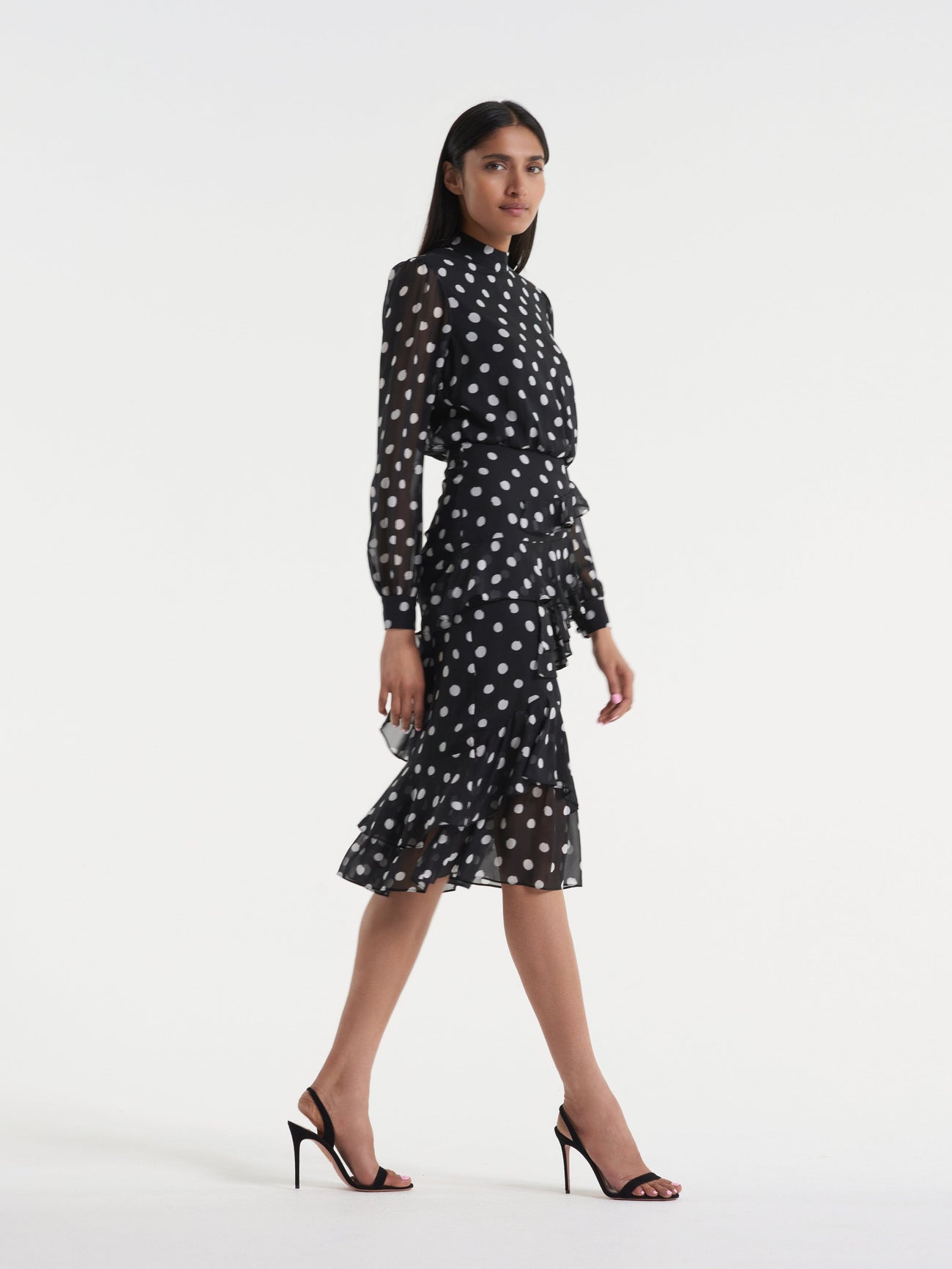 Load image into Gallery viewer, Isa Ruffle Dress in Mono Dot