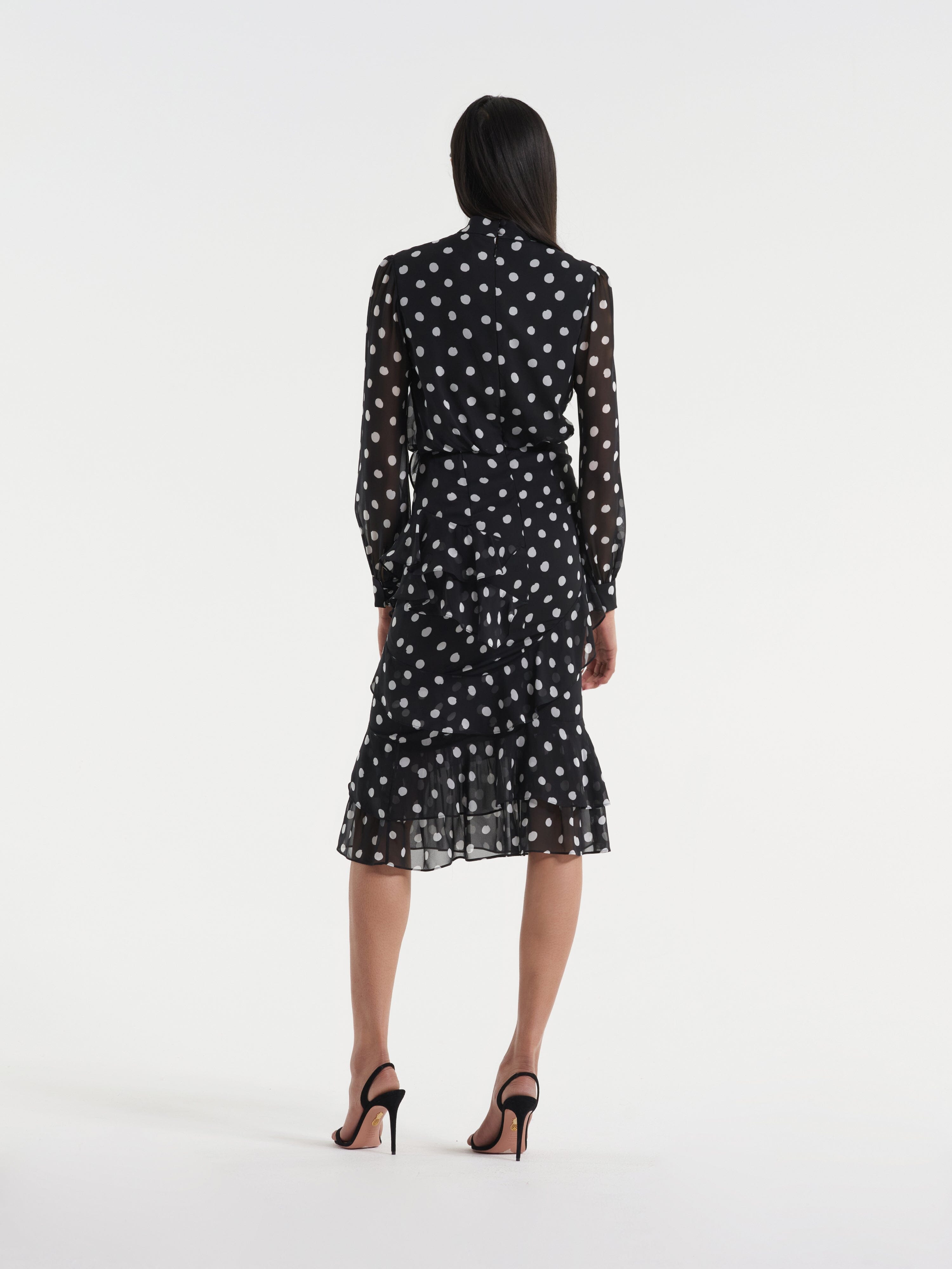 Isa Ruffle Dress in Mono Dot