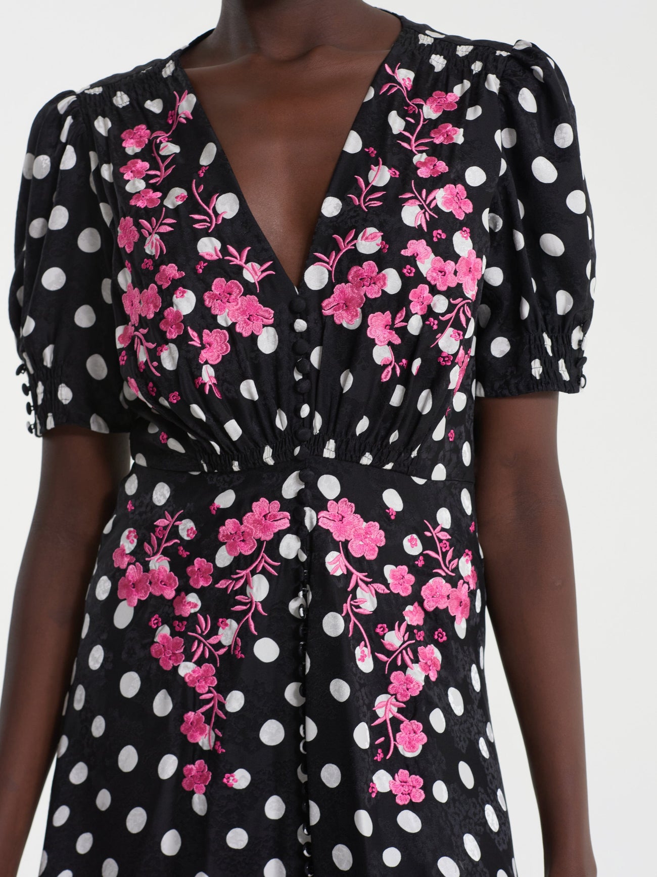 Load image into Gallery viewer, Lea Long Dress in Polka Dot Flower Embroidery