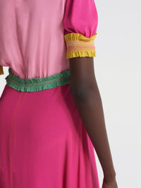 Lea Smocked Dress in Flamingo