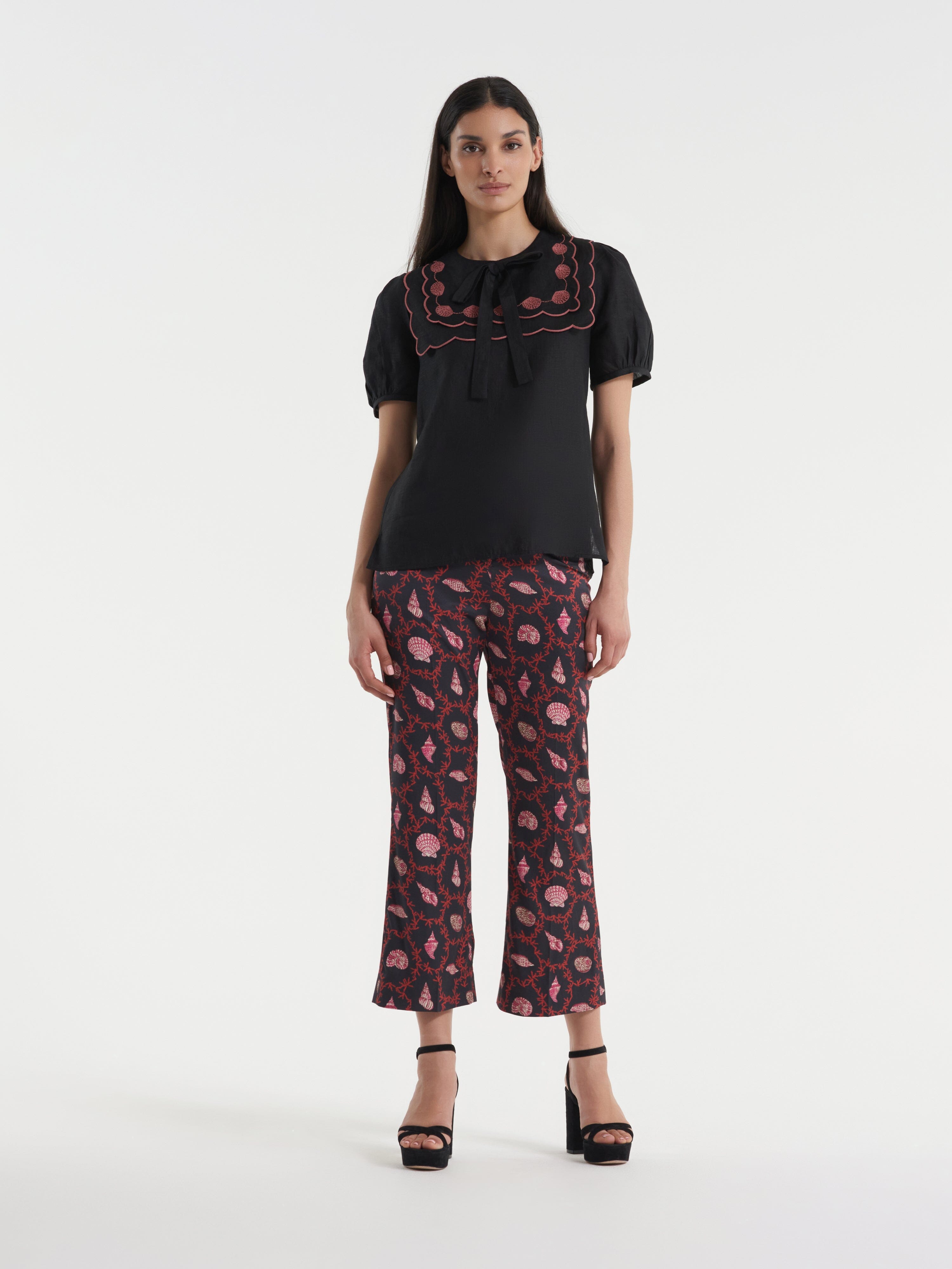 Marlowe B Top in Black Shell Embroidery