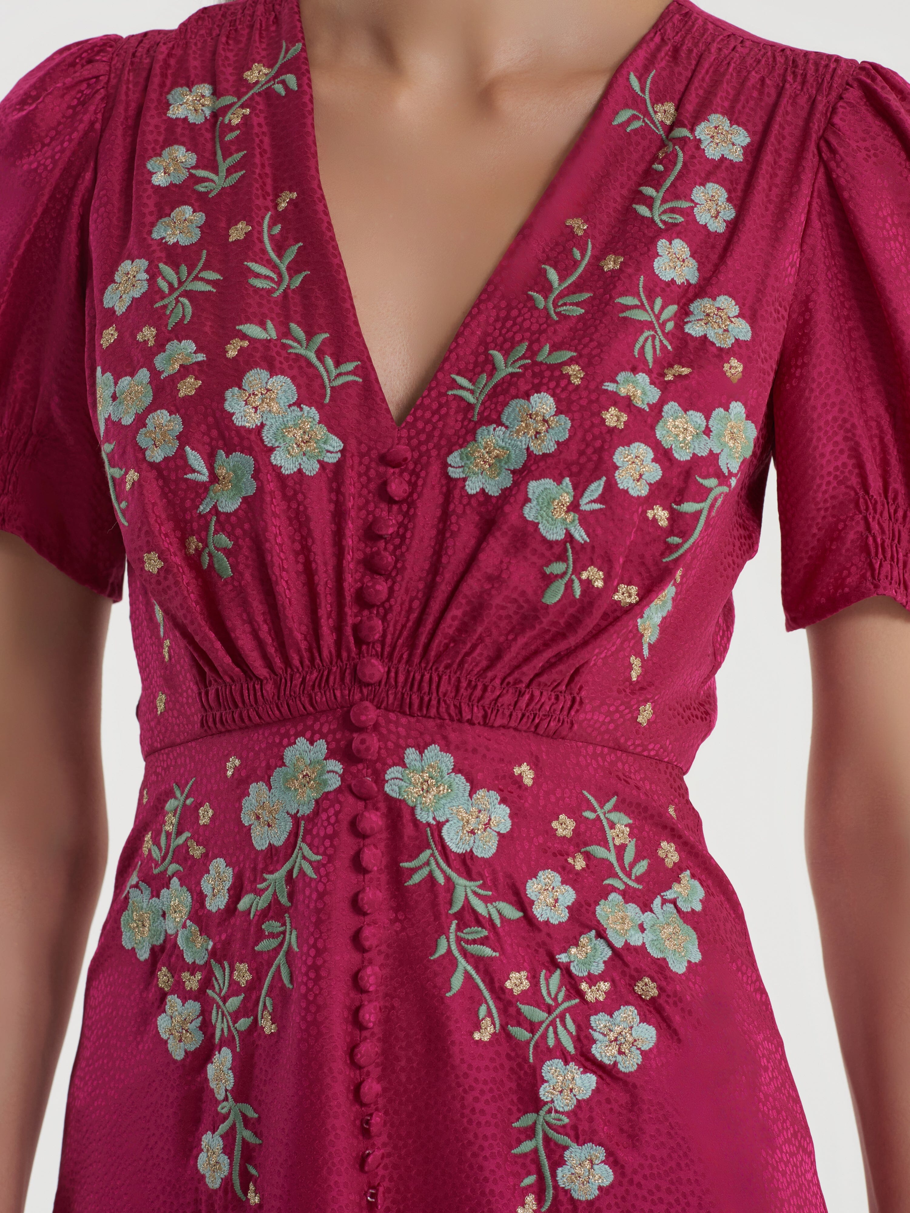 Lea Dress in Summerberry Jade Embroidered