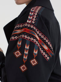 Summer Trench Black with Ikat Embroidery