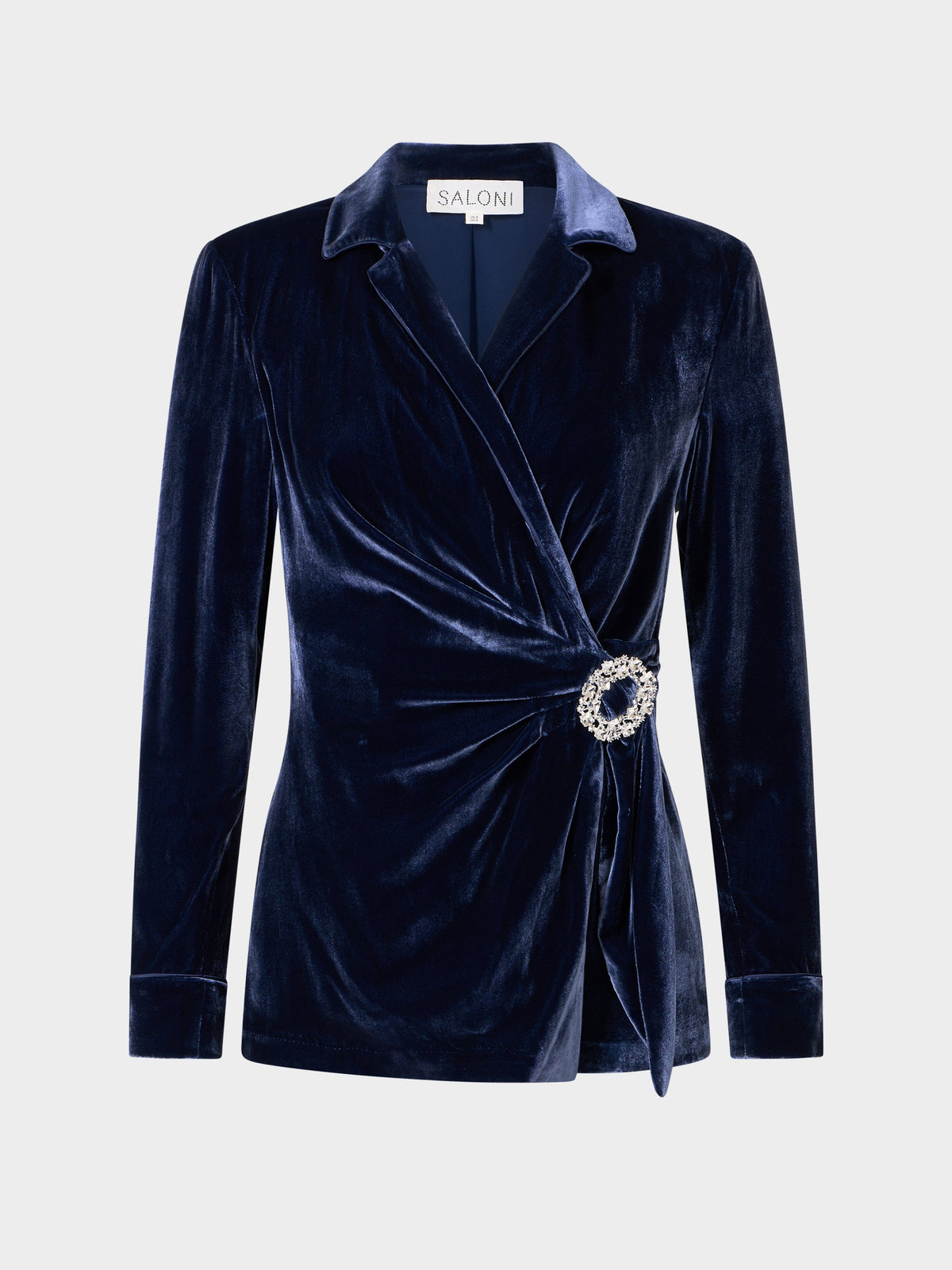 Navy long sleeve velvet wrap top