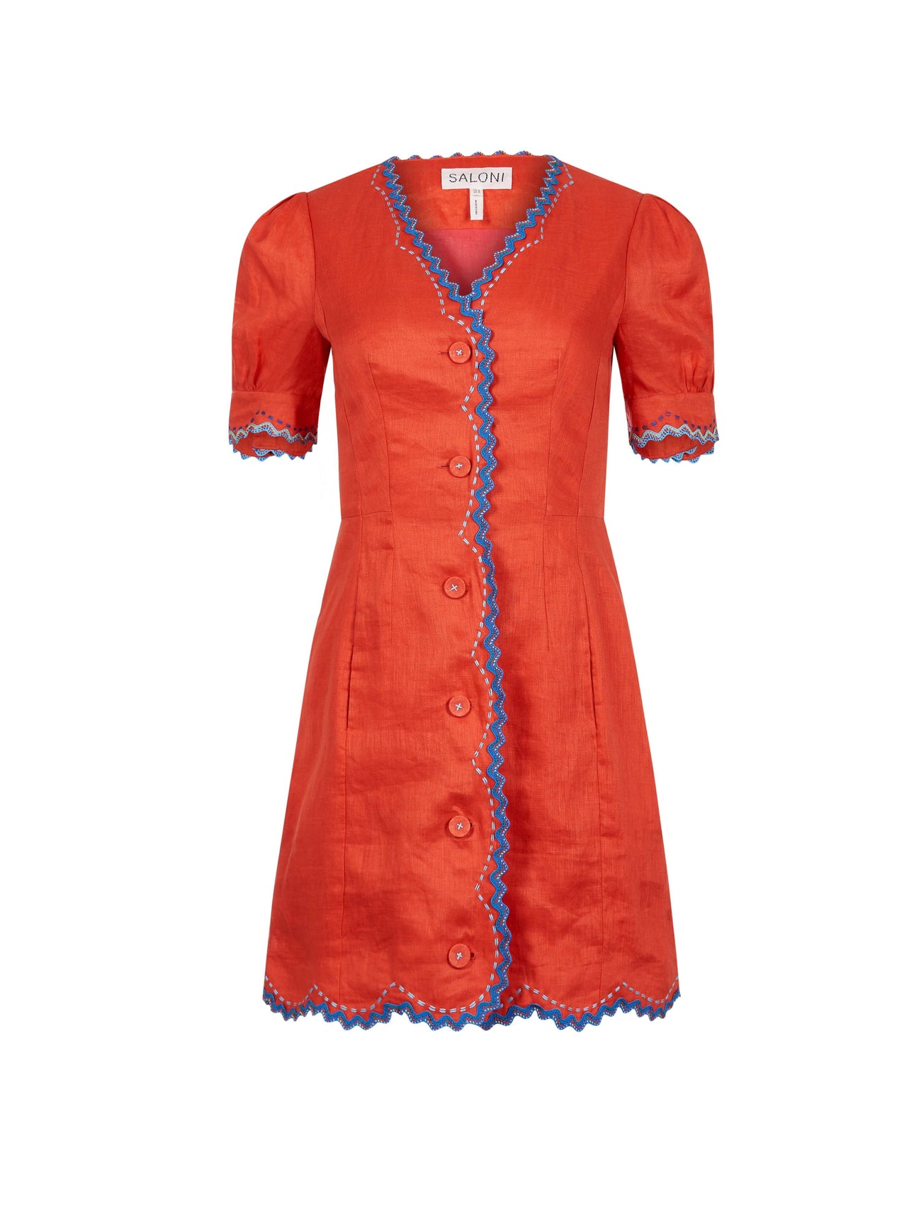 Load image into Gallery viewer, Marlee Dress in Coral with Stitch Embroidery