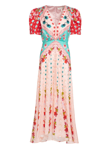 Lea Long Dress in Blush Lupins print