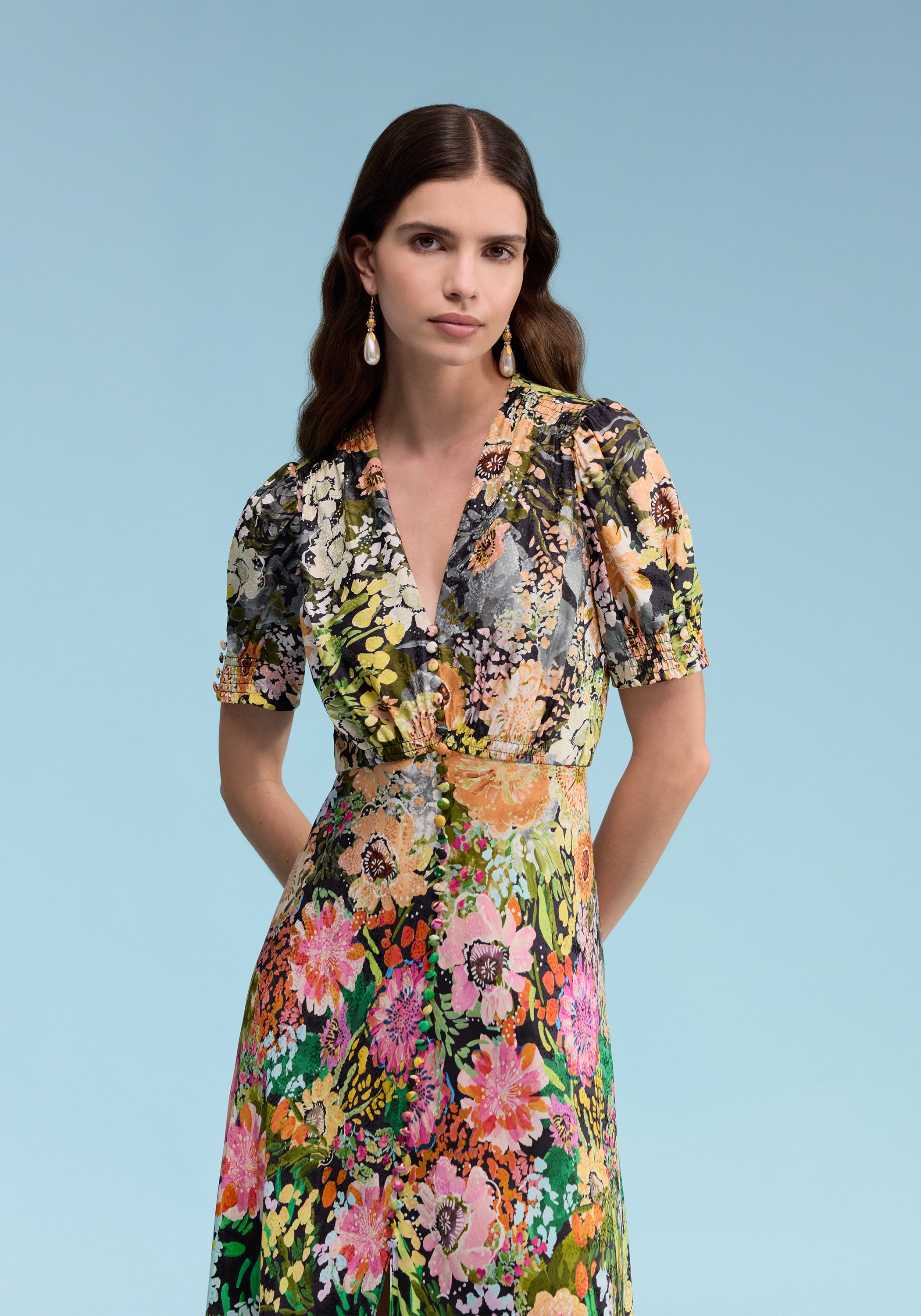 Flora Dress in Noir Rose – SALONI